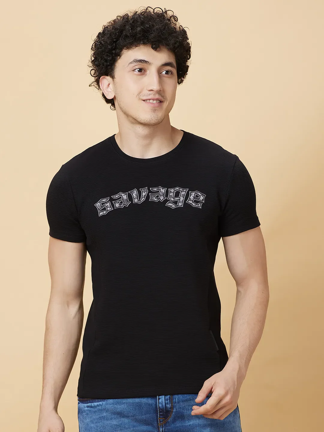Black Regular Fit Round Neck Men's T-Shirt by Being Human Clothing
