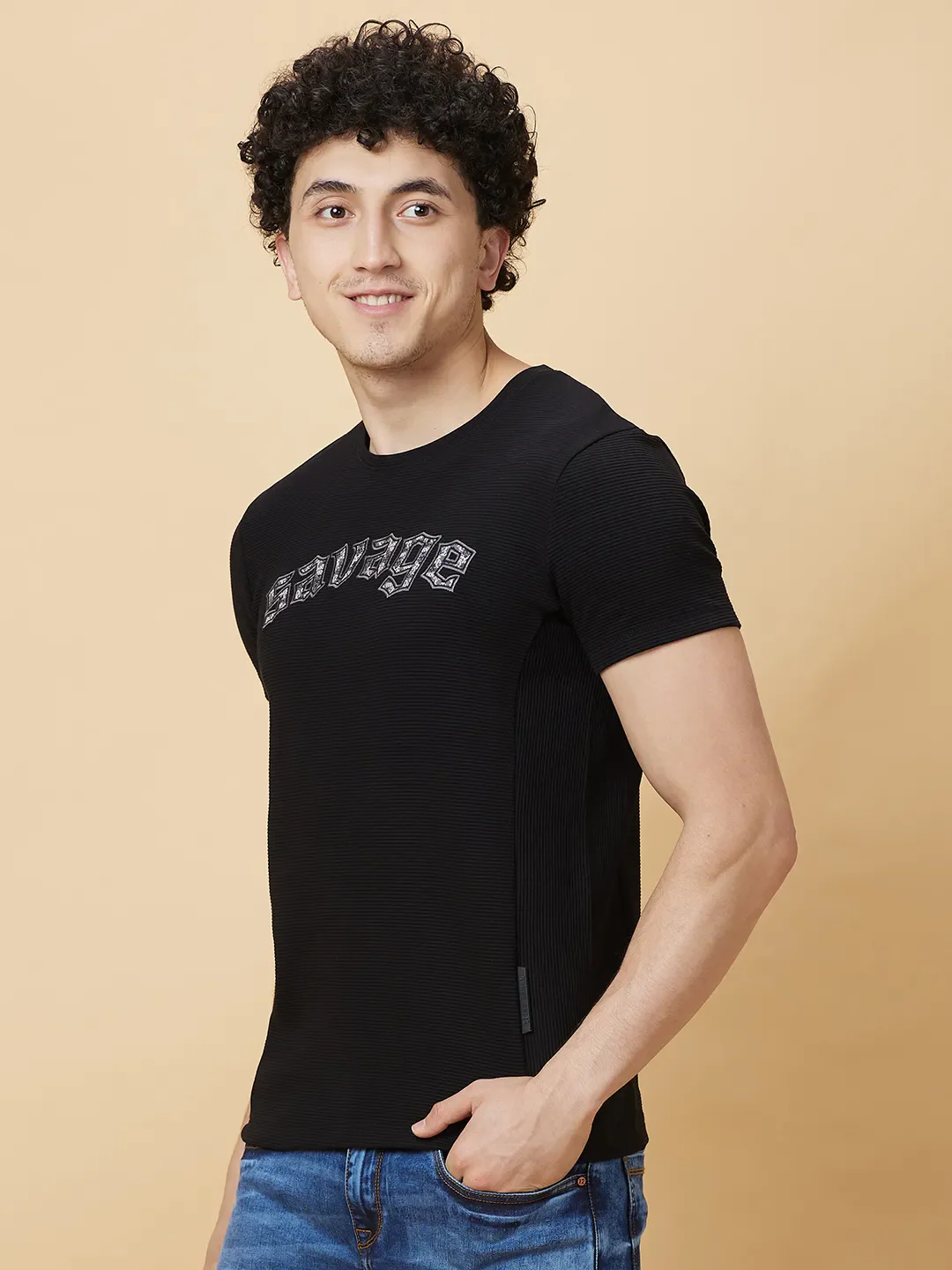 Black Regular Fit Round Neck Men's T-Shirt by Being Human Clothing - Image 4