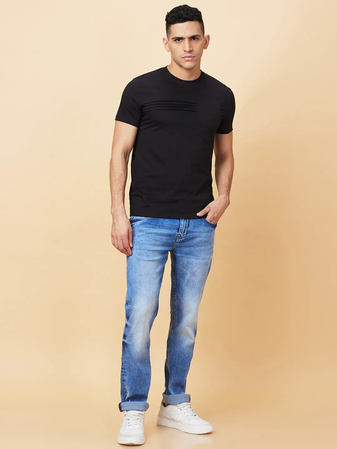 Black Regular Fit Round Neck Men's T-Shirt by Being Human Clothing - Image 2