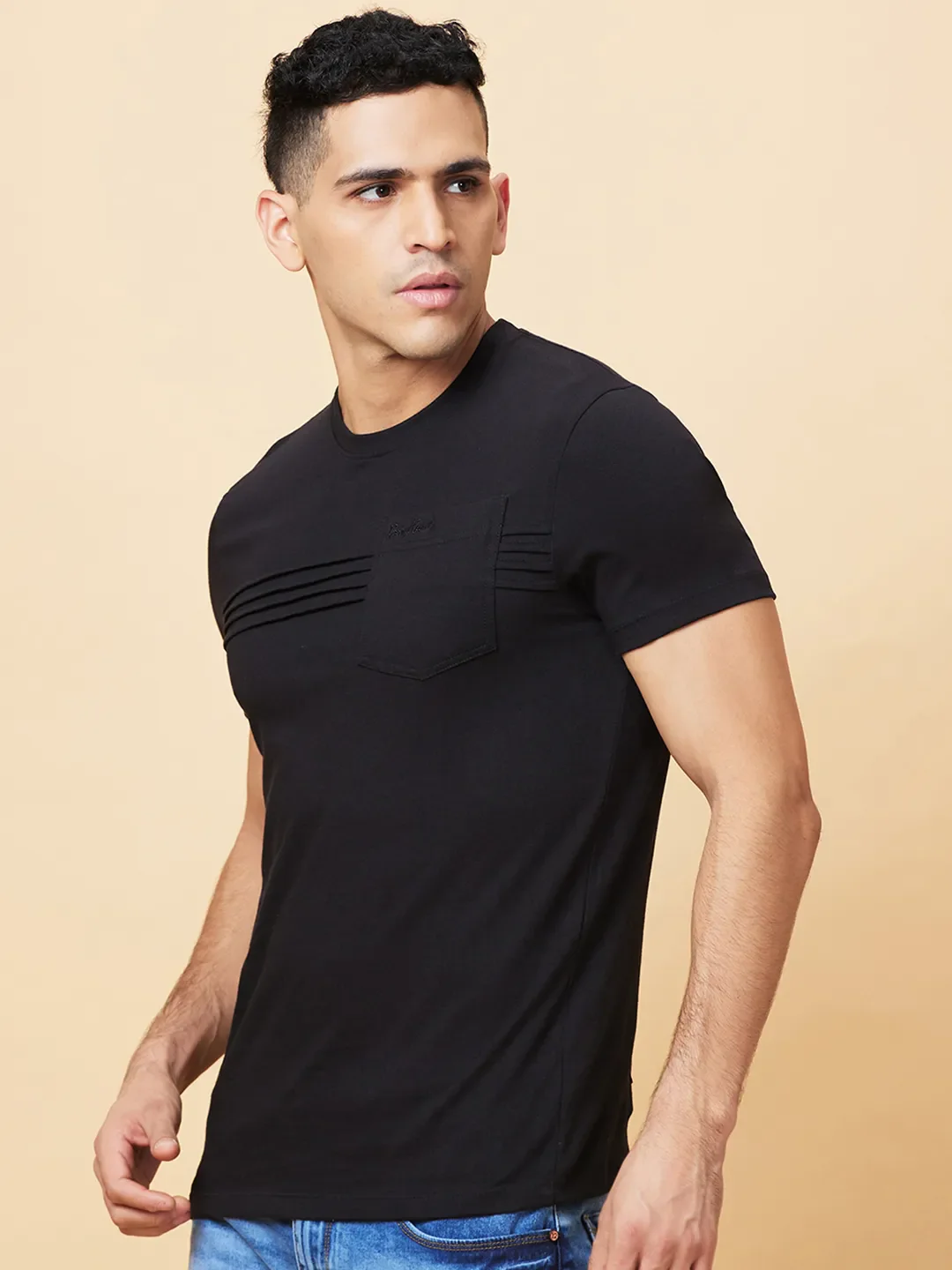 Black Regular Fit Round Neck Men's T-Shirt by Being Human Clothing - Image 4