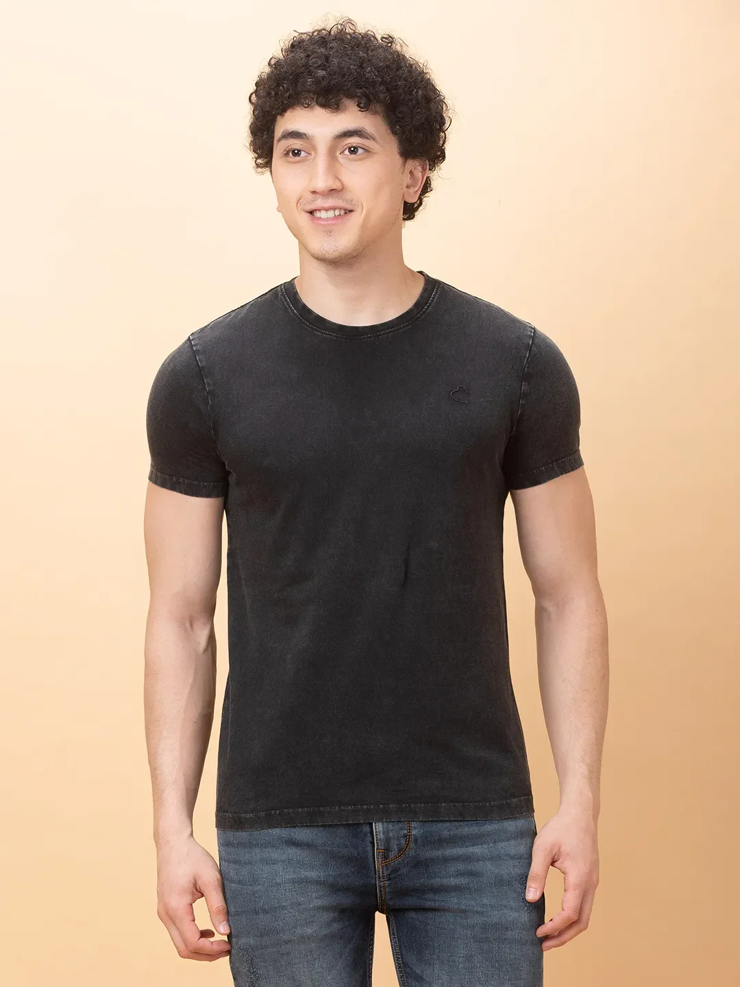 Black Regular Fit Round Neck Men's T-Shirt by Being Human Clothing