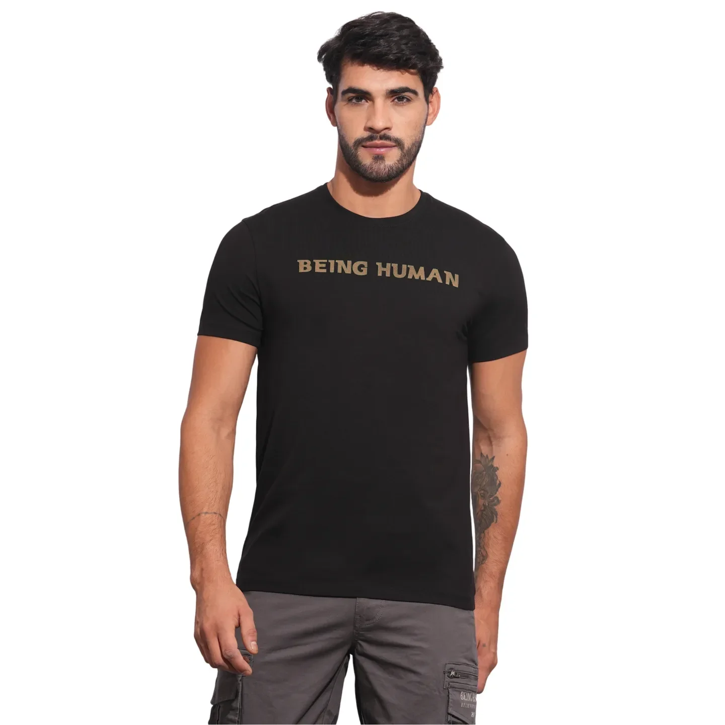 Black Slim Fit Round Neck Men's T-Shirt by Being Human Clothing