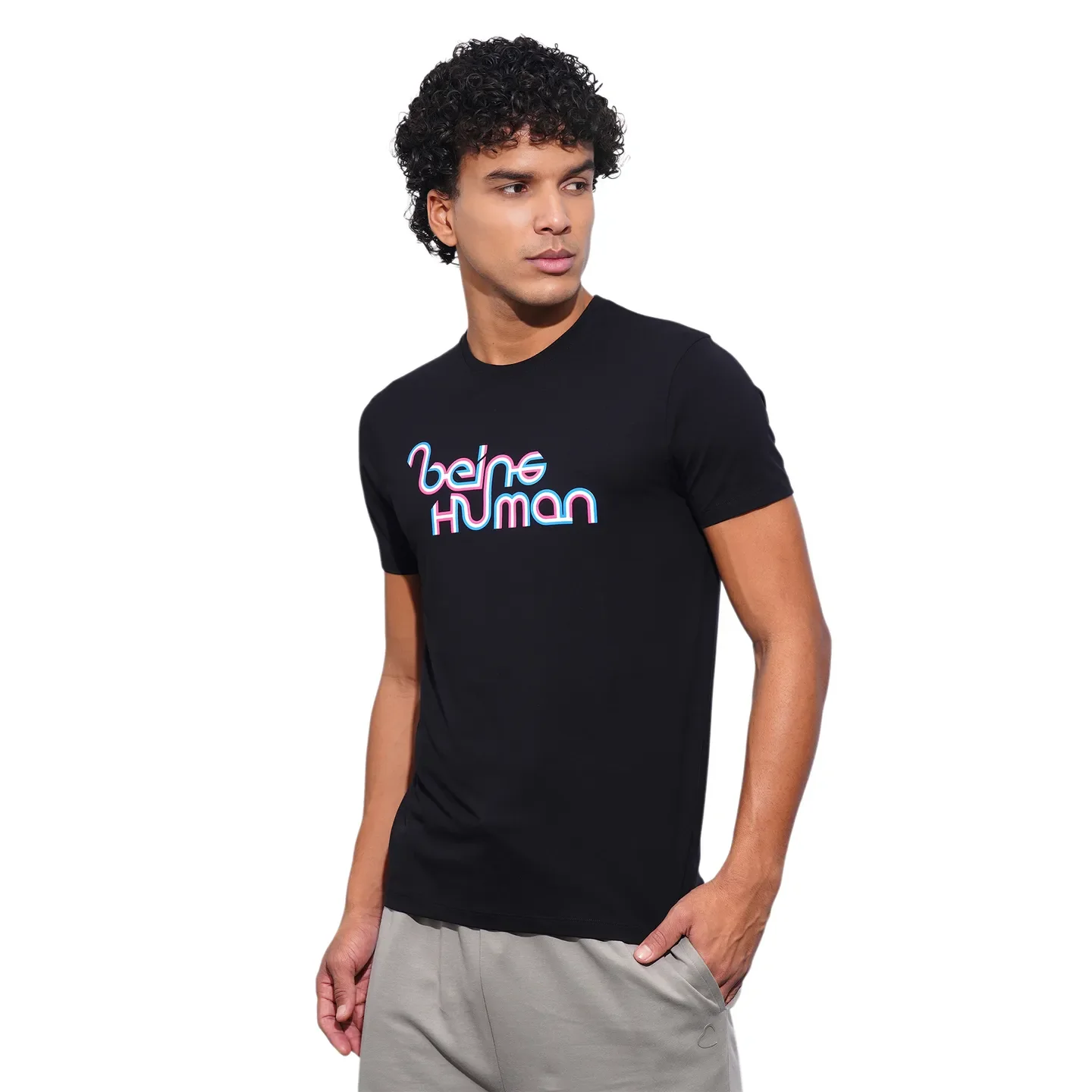Black Slim Fit Round Neck Men's T-Shirt by Being Human Clothing - Image 2