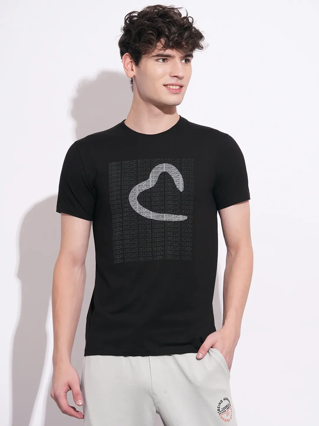 Black Slim Fit Round Neck Men's T-Shirt by Being Human Clothing
