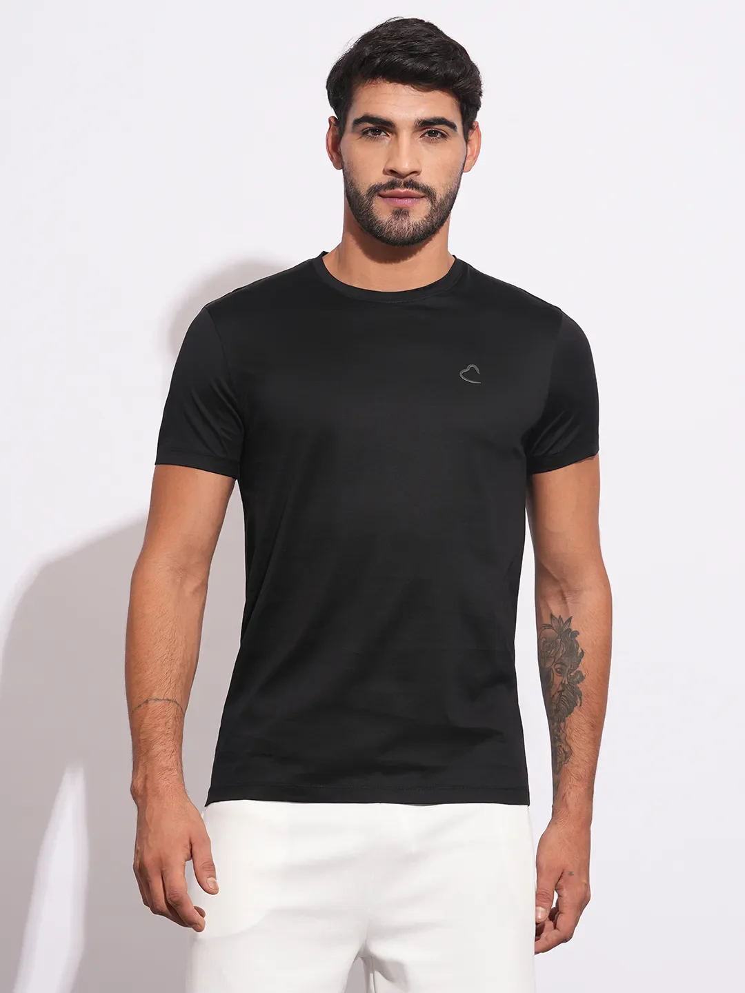 Black Slim Fit Round Neck Men's T-Shirt by Being Human Clothing