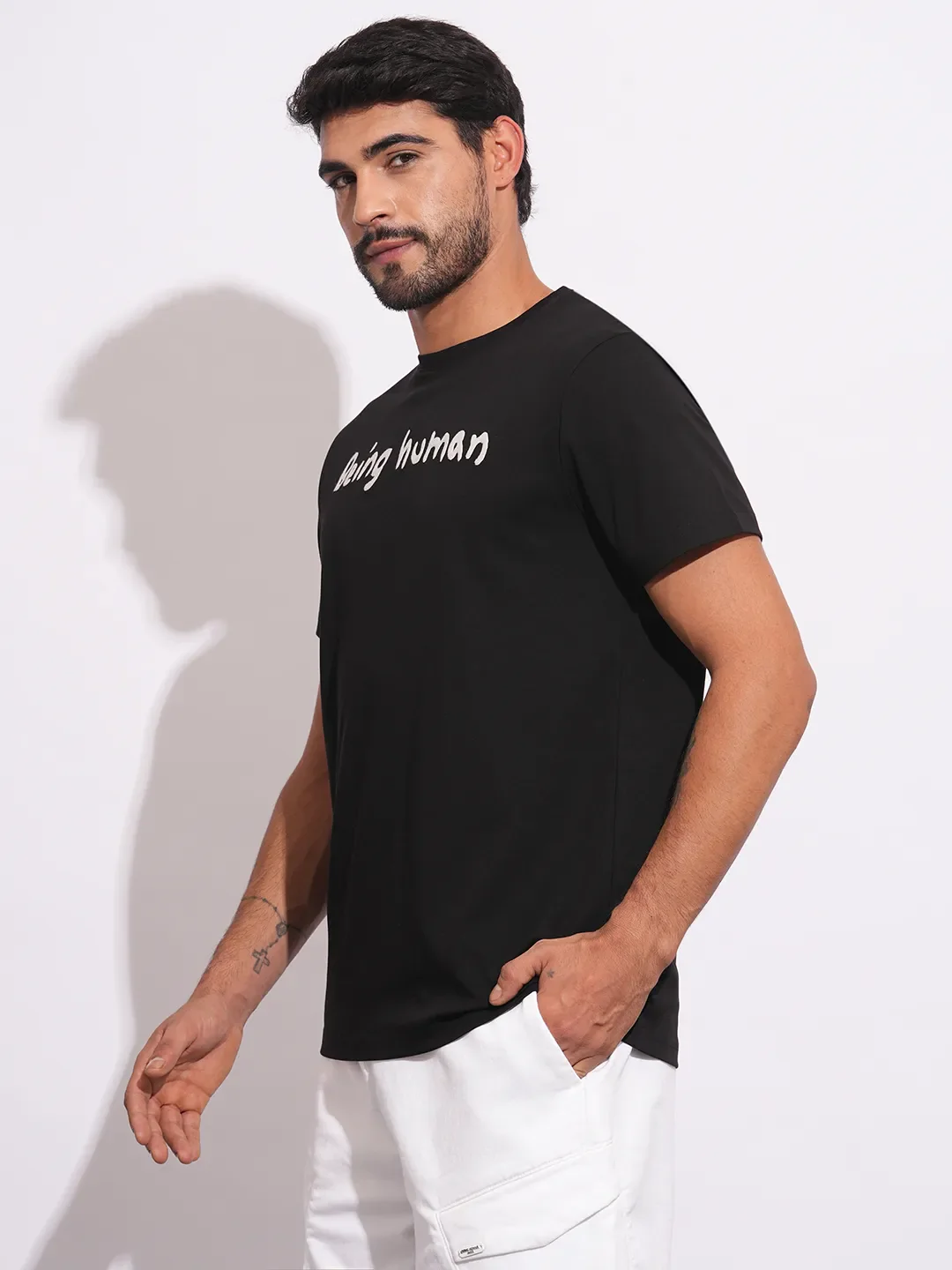 Black Slim Fit Round Neck Men's T-Shirt by Being Human Clothing - Image 2