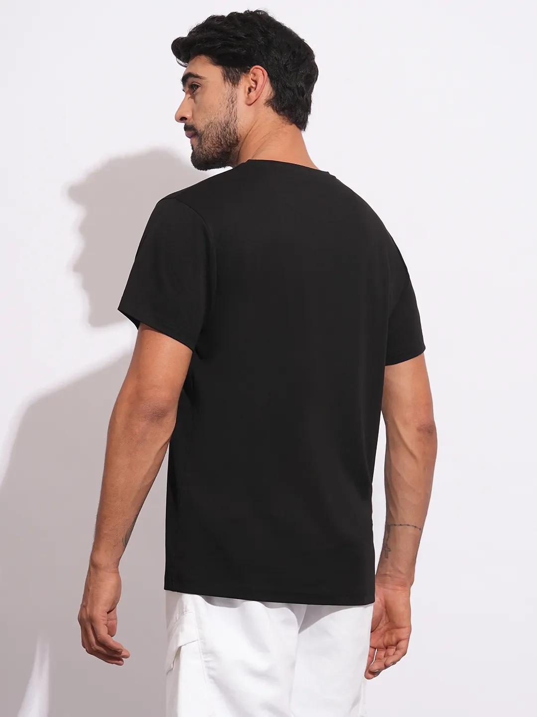 Black Slim Fit Round Neck Men's T-Shirt by Being Human Clothing - Image 3