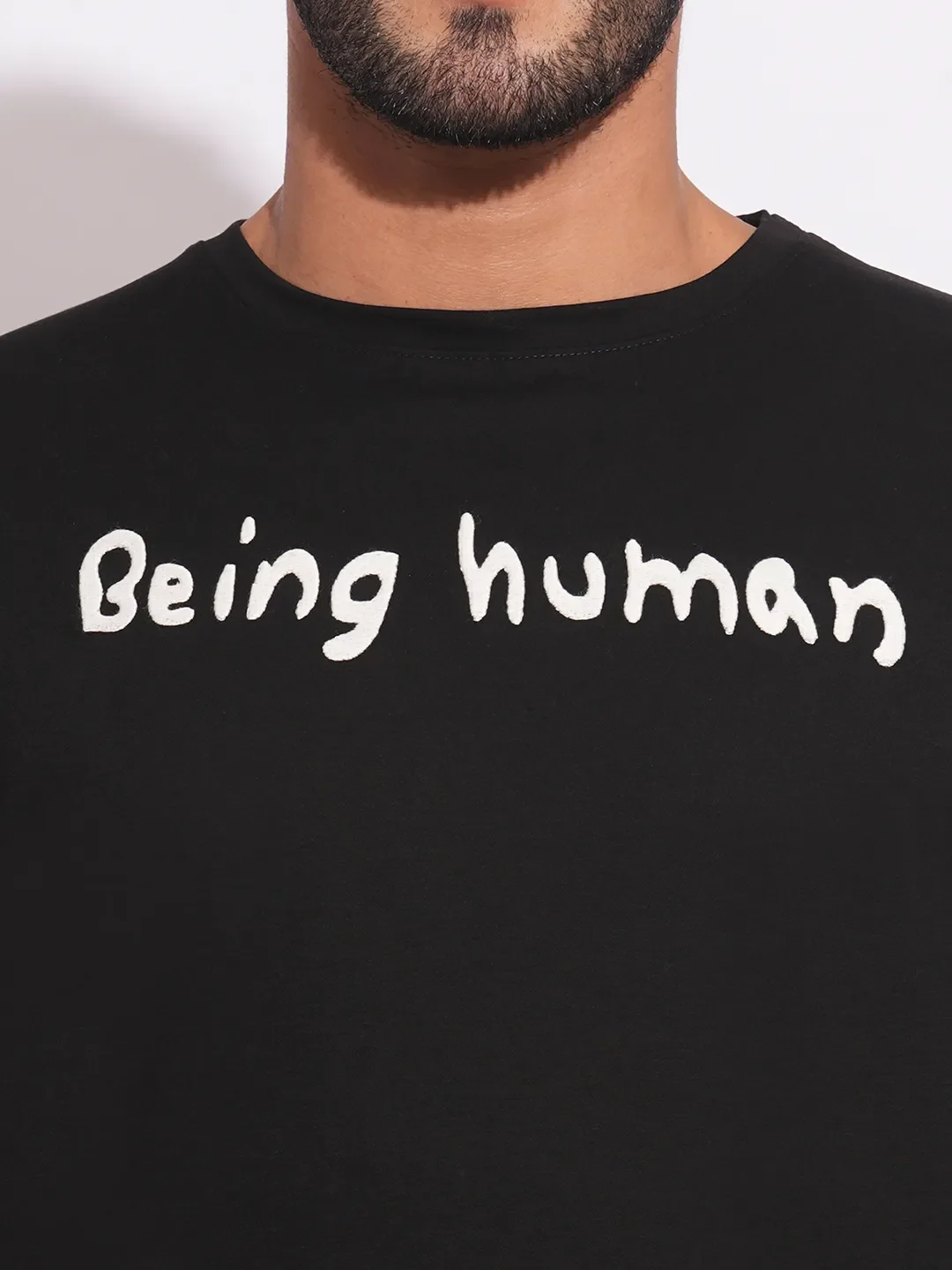 Black Slim Fit Round Neck Men's T-Shirt by Being Human Clothing - Image 5