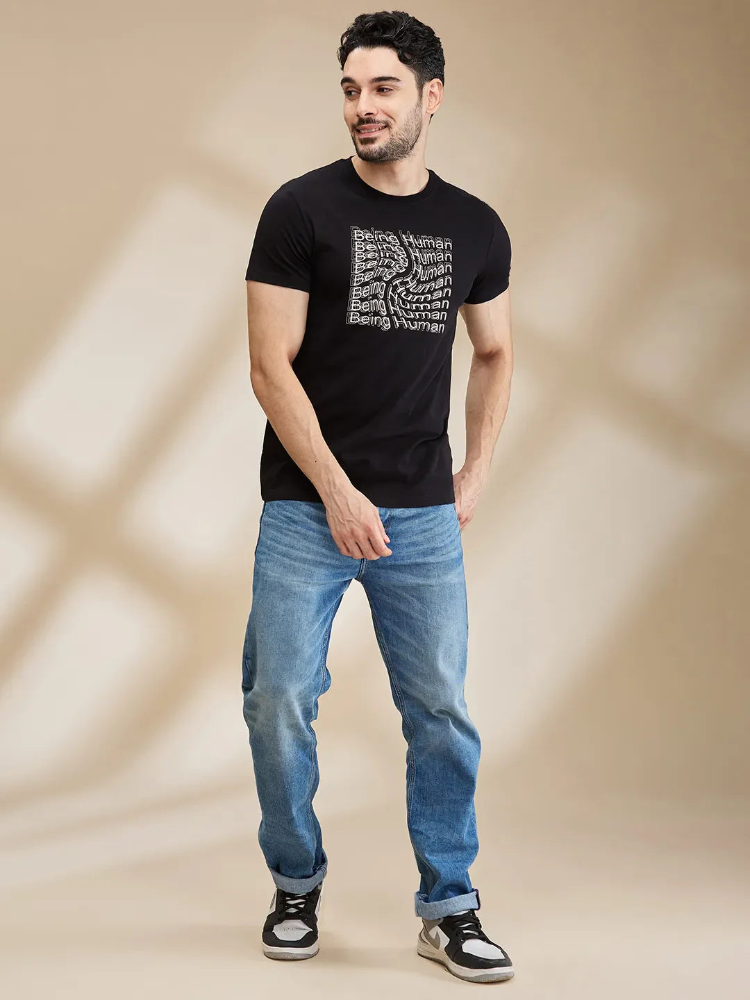 Black Regular Fit Men's Short Sleeves T-Shirt by Being Human Clothing - Image 2
