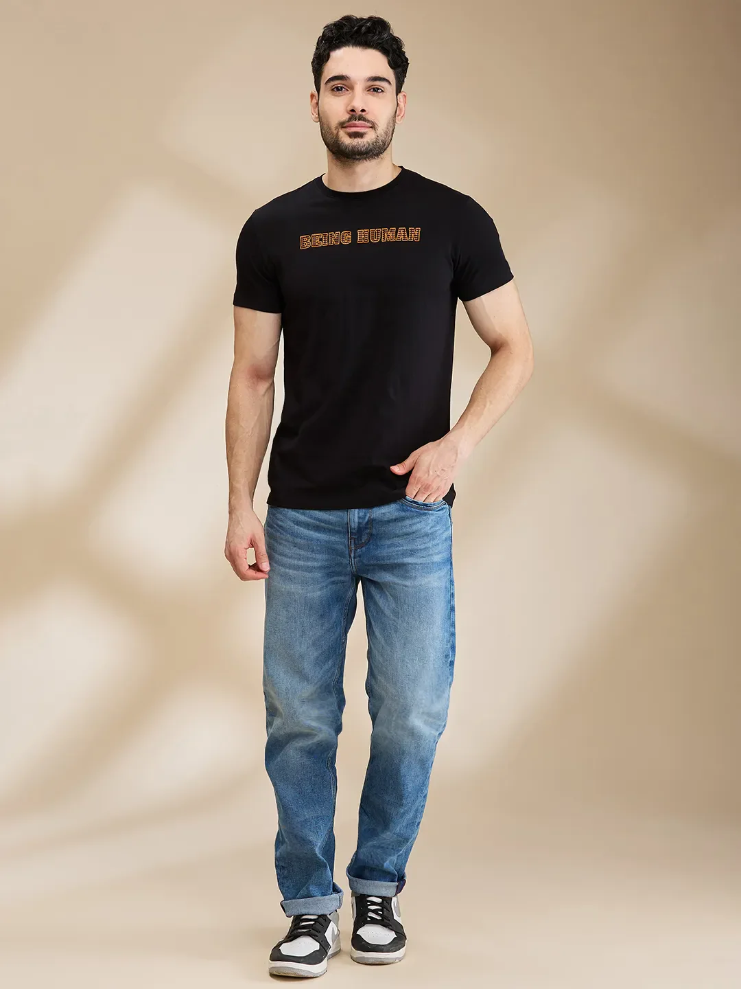 Black Regular Fit Men's Short Sleeves T-Shirt by Being Human Clothing - Image 2