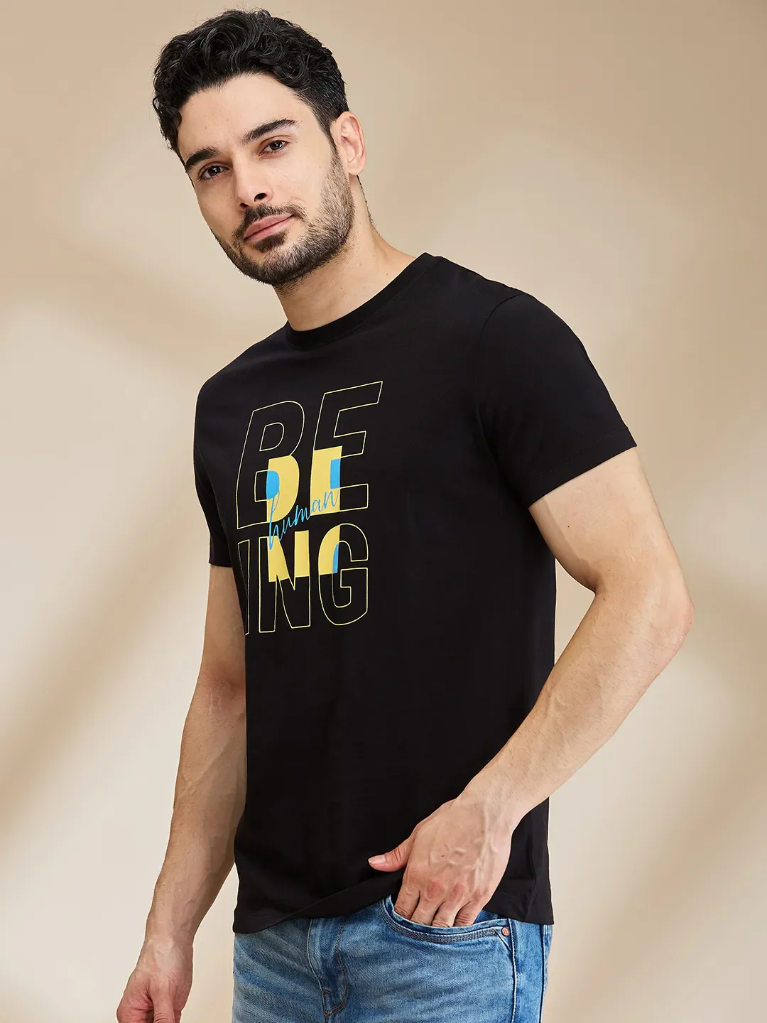 Black Regular Fit Men's Short Sleeves T-Shirt by Being Human Clothing - Image 4