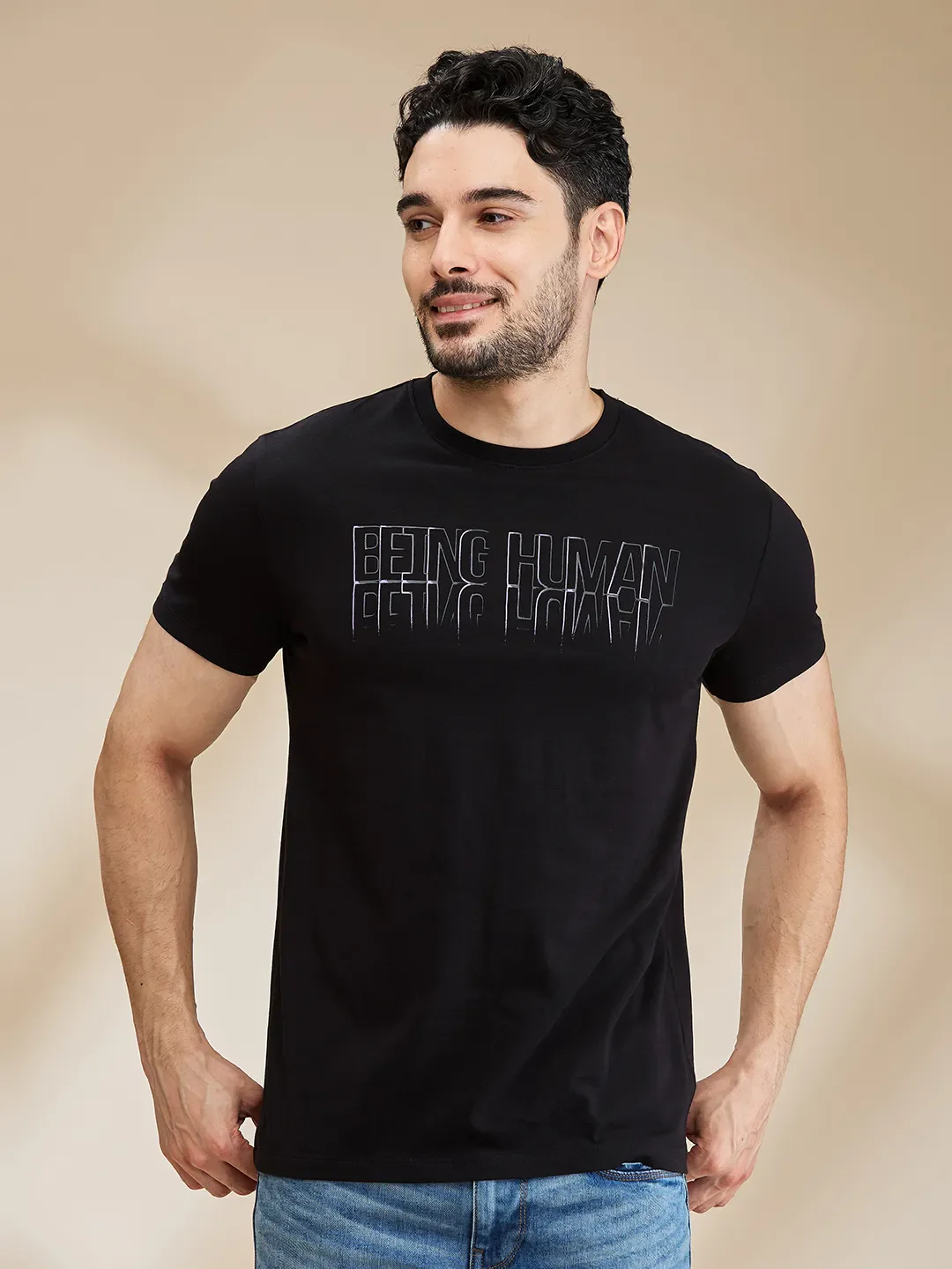 Black Regular Fit Men's Short Sleeves T-Shirt by Being Human Clothing