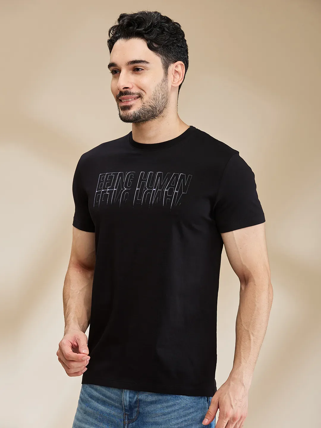 Black Regular Fit Men's Short Sleeves T-Shirt by Being Human Clothing - Image 4