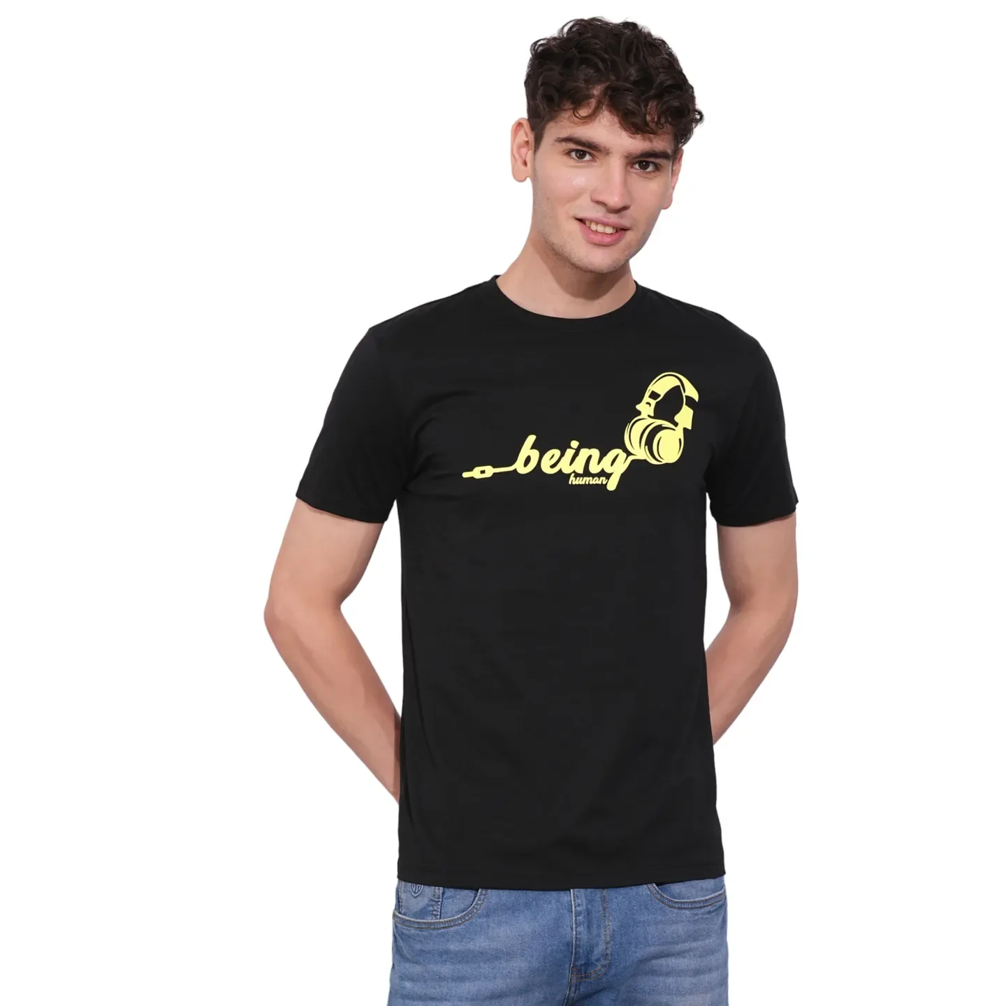 Black Regular Fit Round Neck Men's T-Shirt by Being Human Clothing