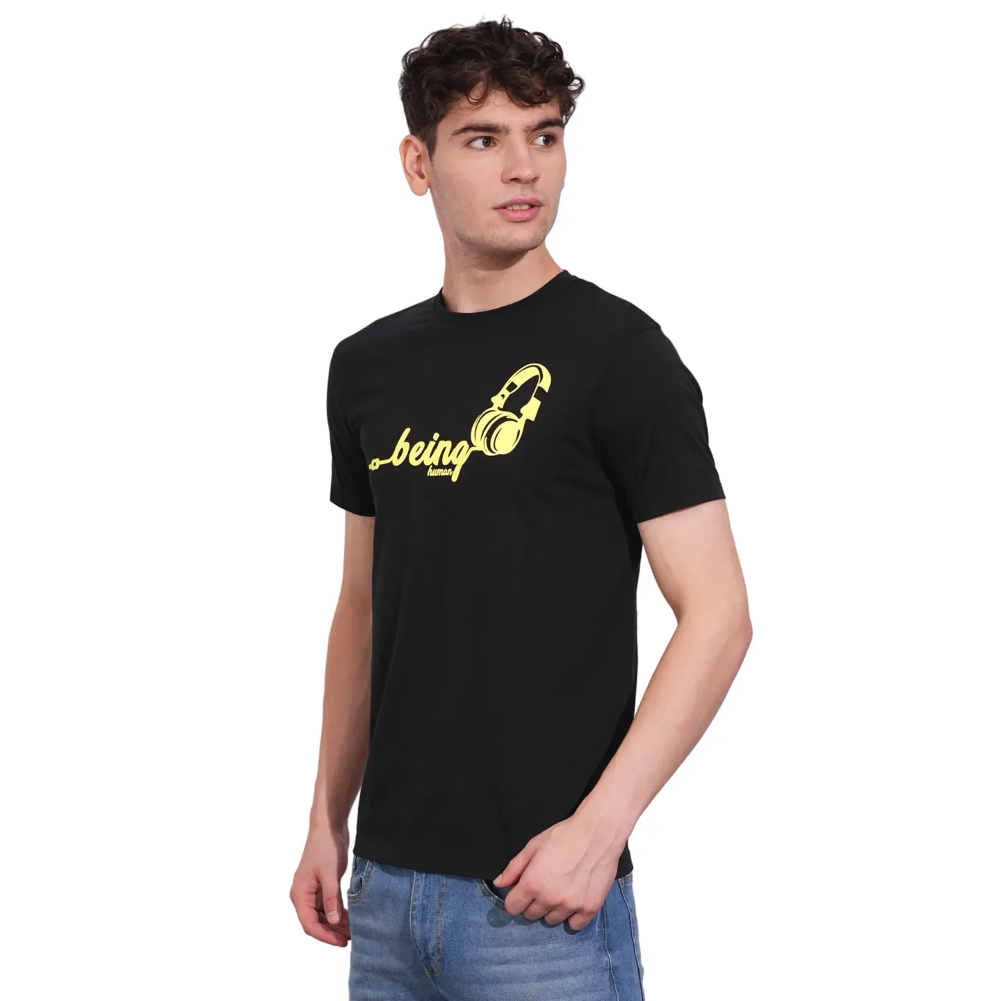 Black Regular Fit Round Neck Men's T-Shirt by Being Human Clothing - Image 2