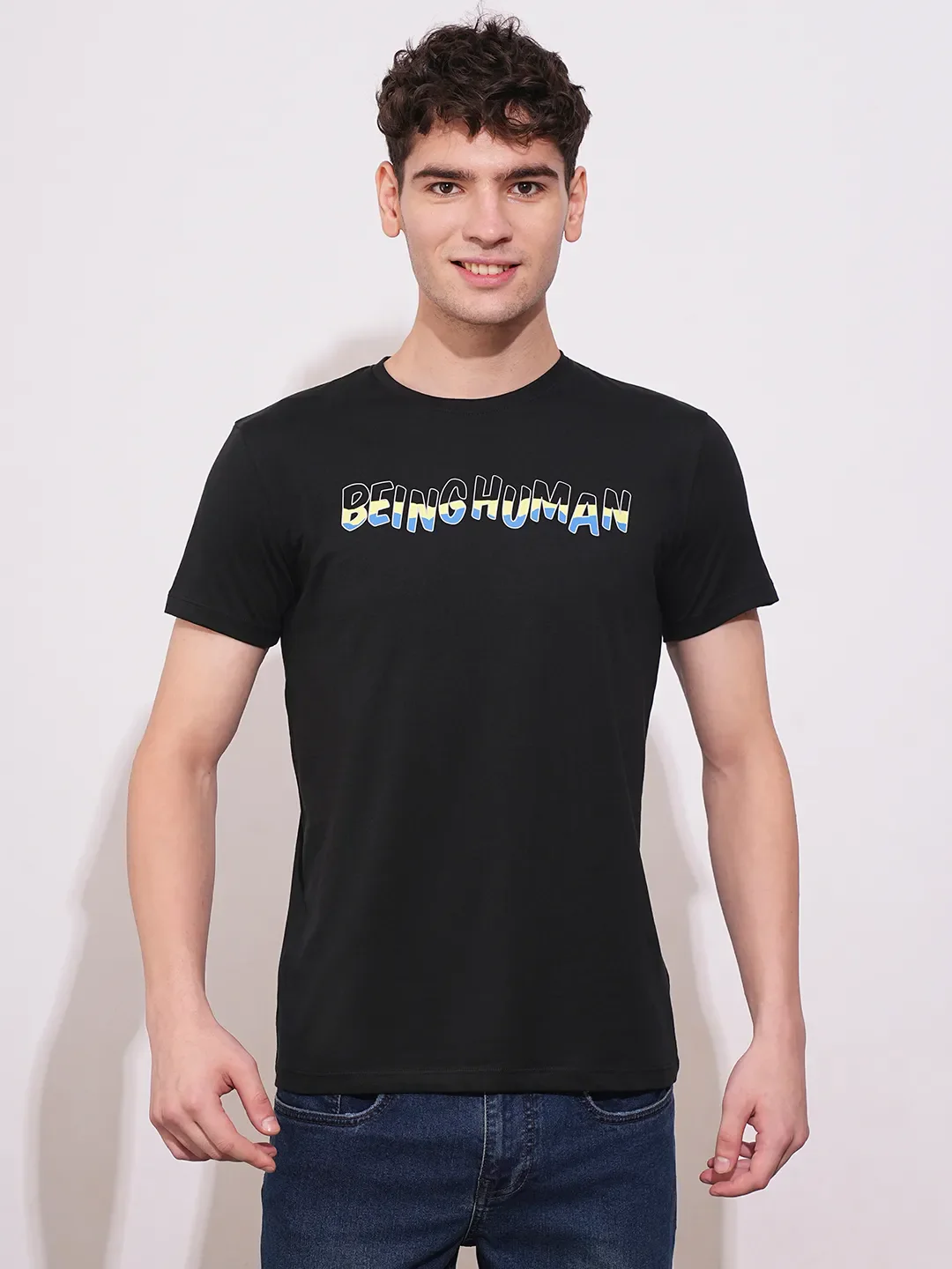 Black Regular Fit Round Neck Men's T-Shirt by Being Human Clothing