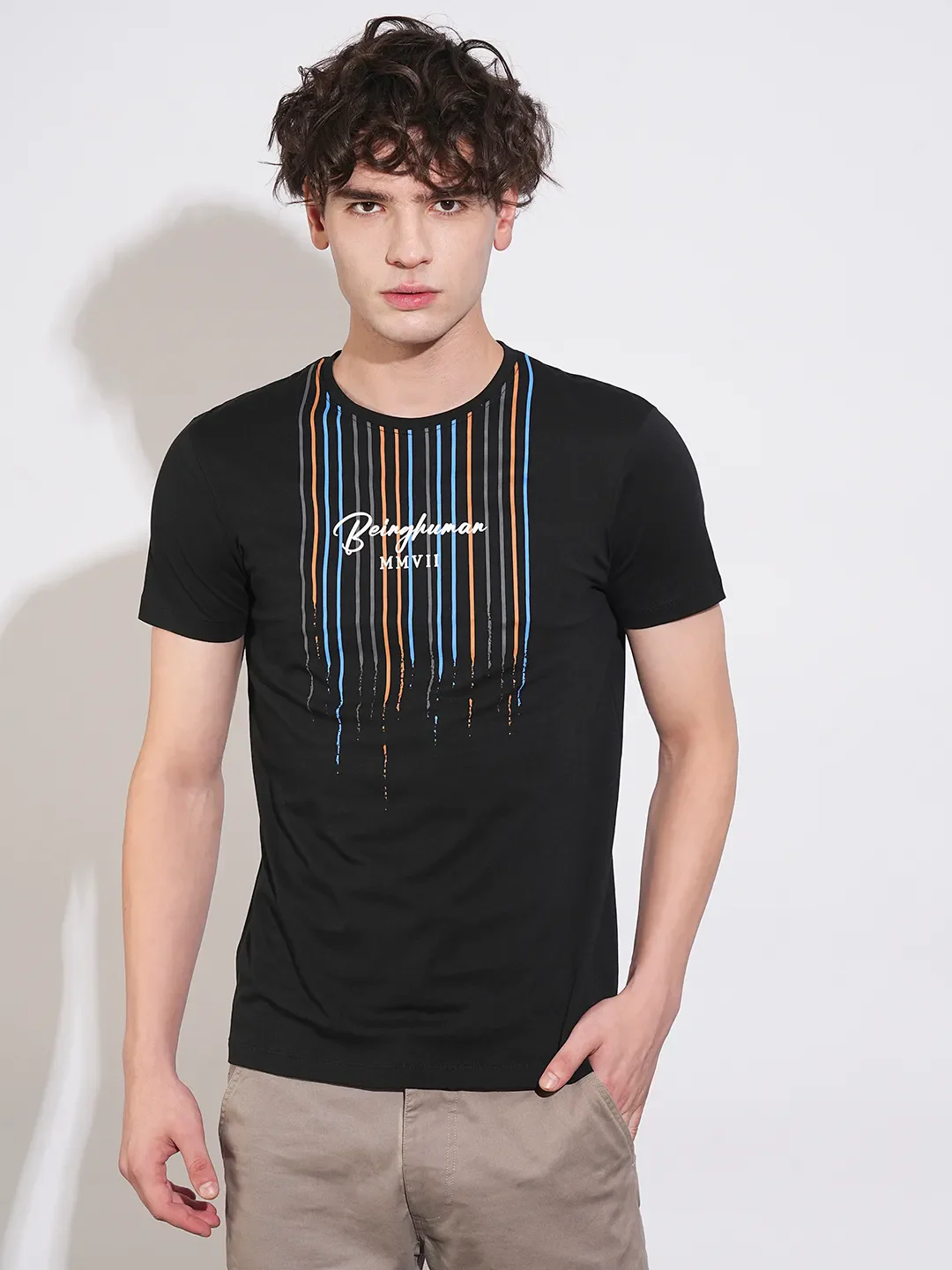 Black Regular Fit Round Neck Men's T-Shirt by Being Human Clothing
