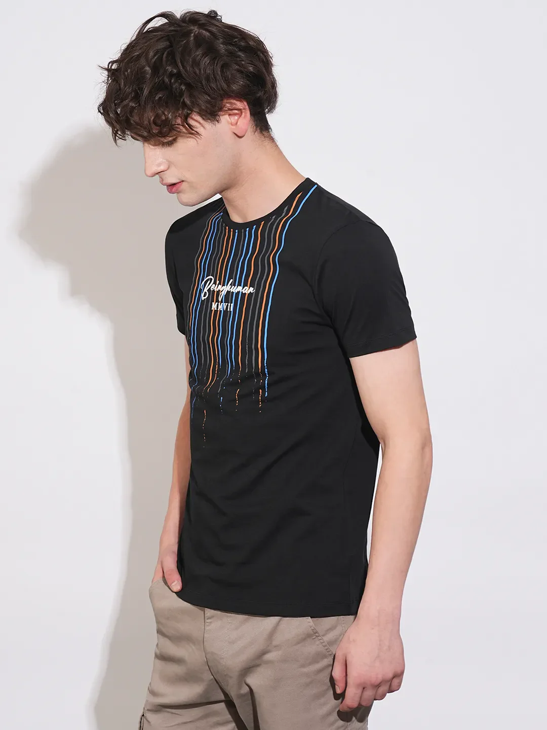 Black Regular Fit Round Neck Men's T-Shirt by Being Human Clothing - Image 2