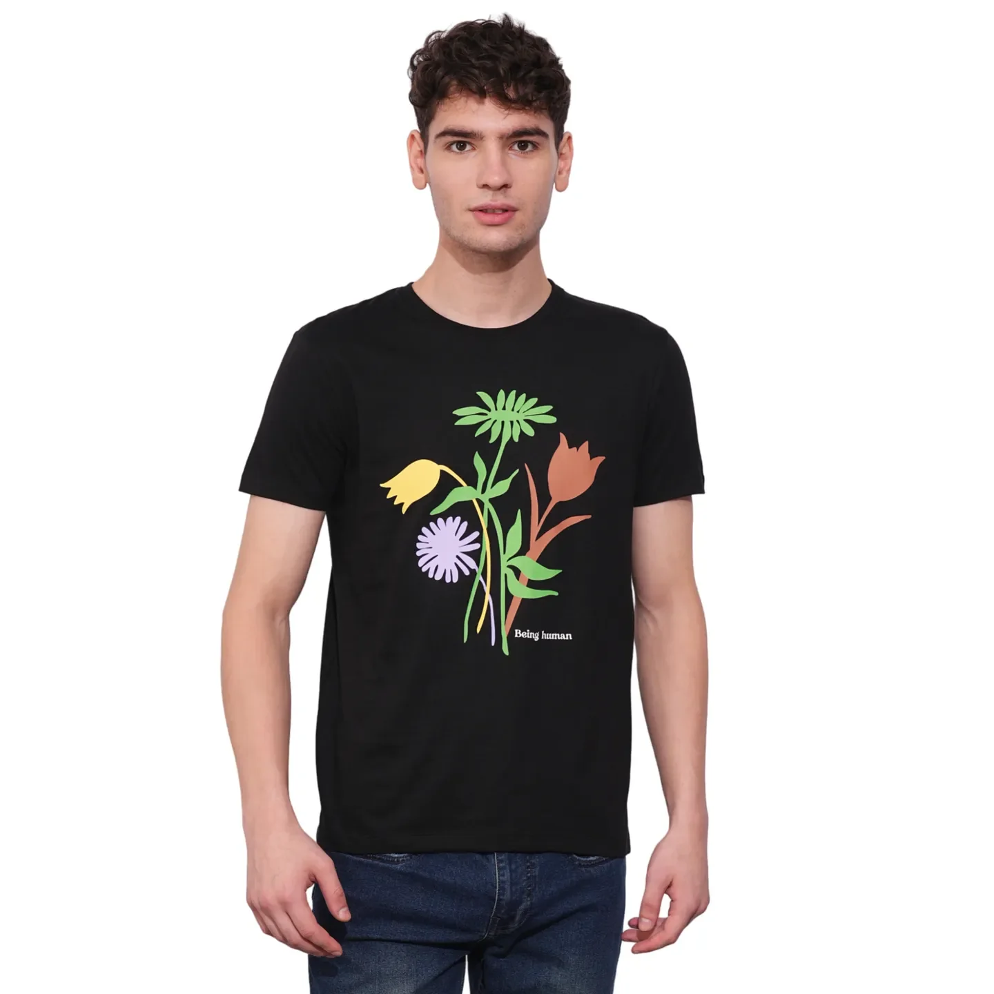 Black Regular Fit Men's Short Sleeves T-Shirt by Being Human Clothing