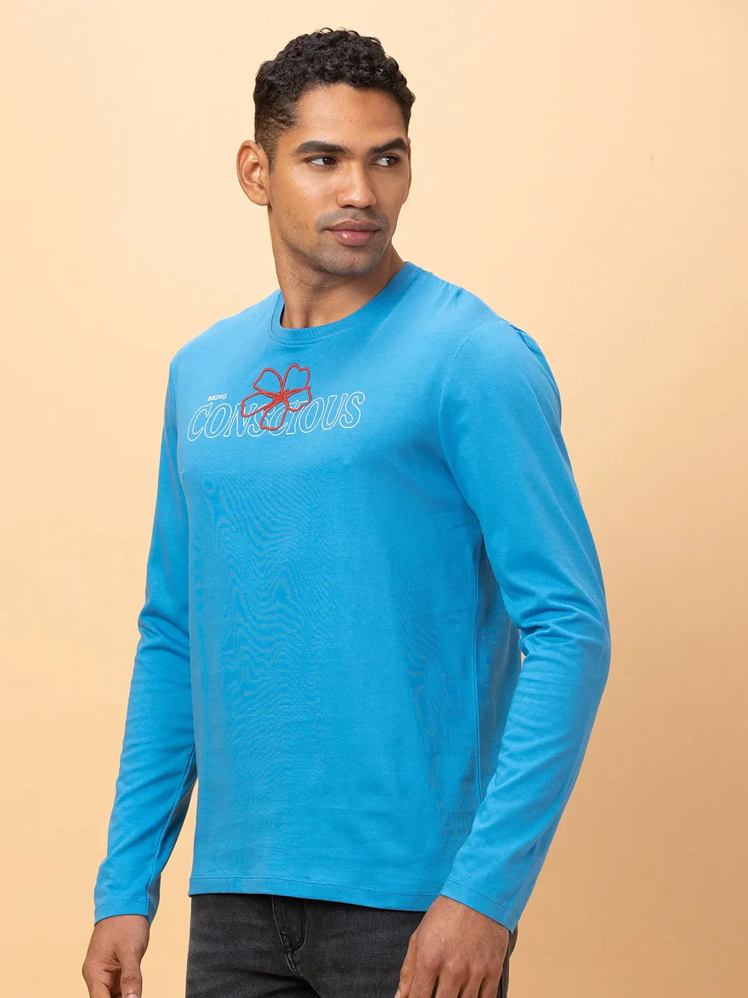 Blue Regular Fit Round Neck Men's T-Shirt by Being Human Clothing - Image 4