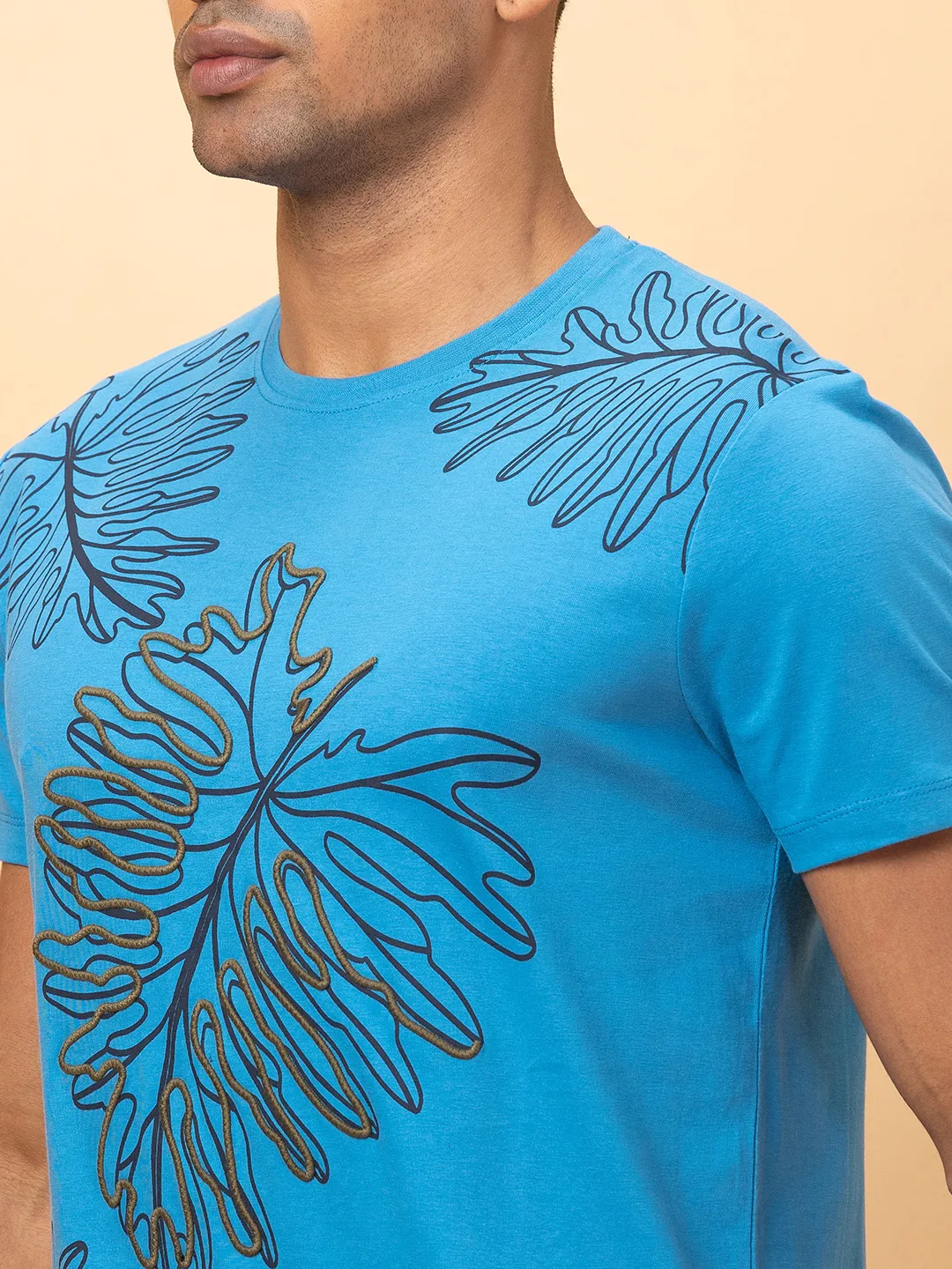 Blue Regular Fit Round Neck Men's T-Shirt by Being Human Clothing - Image 5