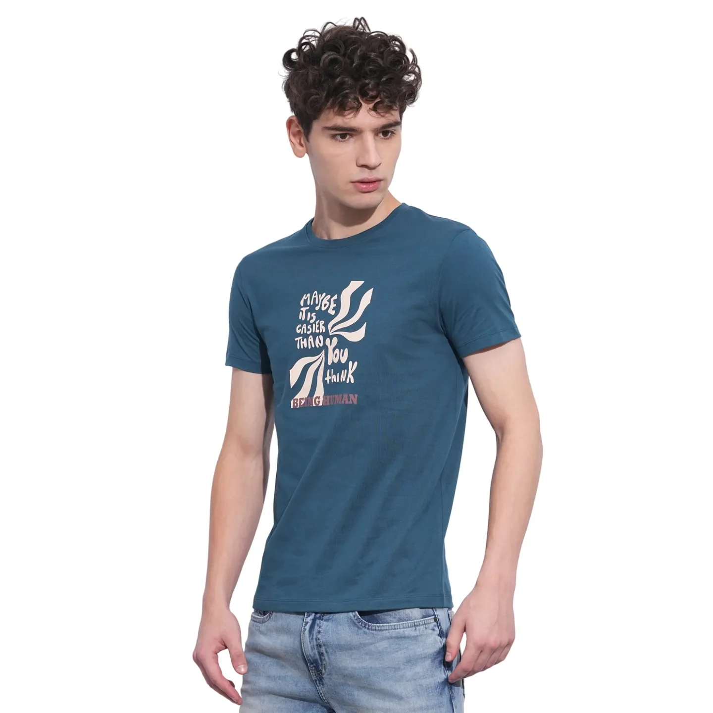 Blue Regular Fit Men's Short Sleeves T-Shirt by Being Human Clothing - Image 2