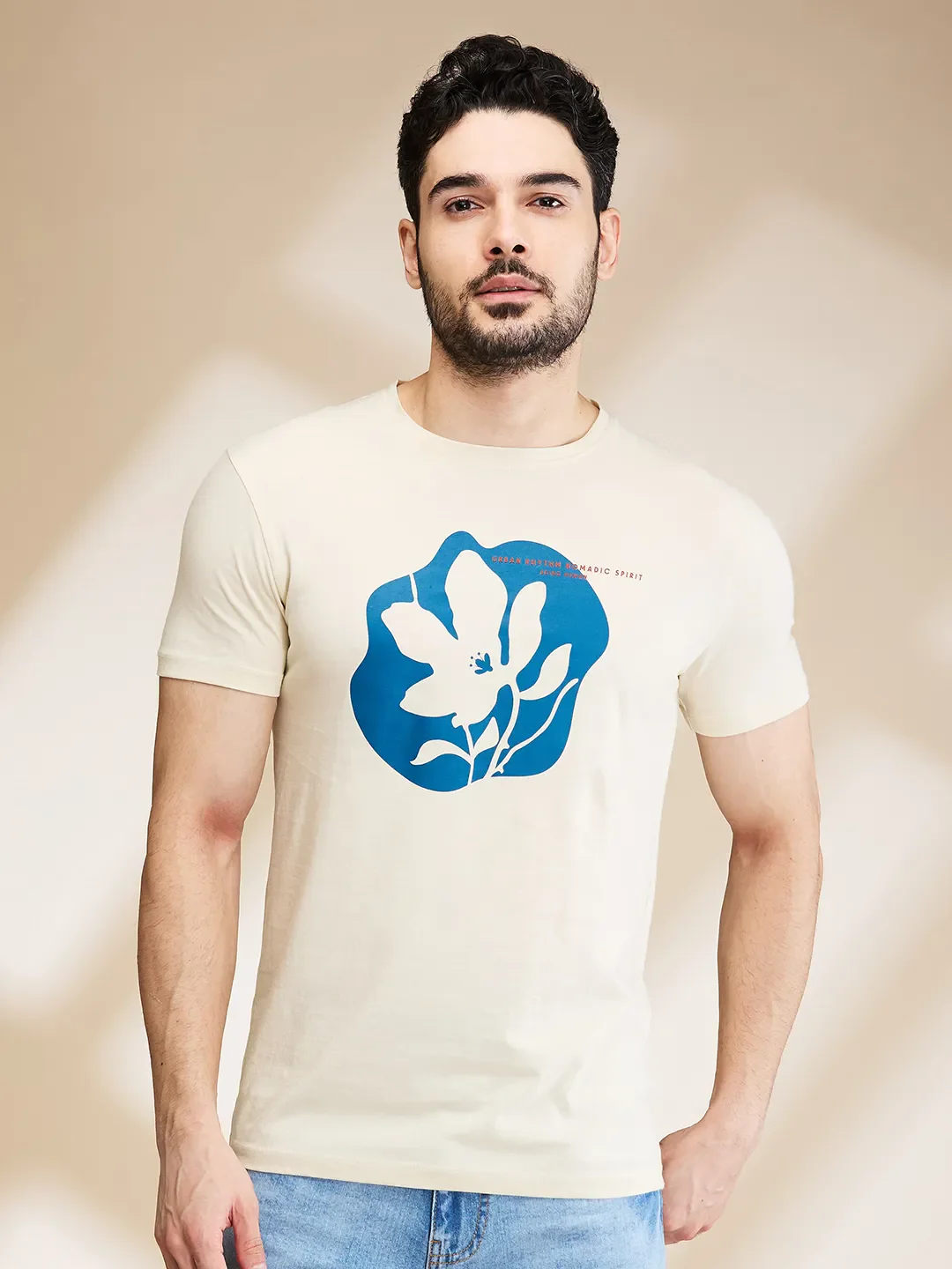 Chalk Regular Fit Round Neck Men's T-Shirt by Being Human Clothing