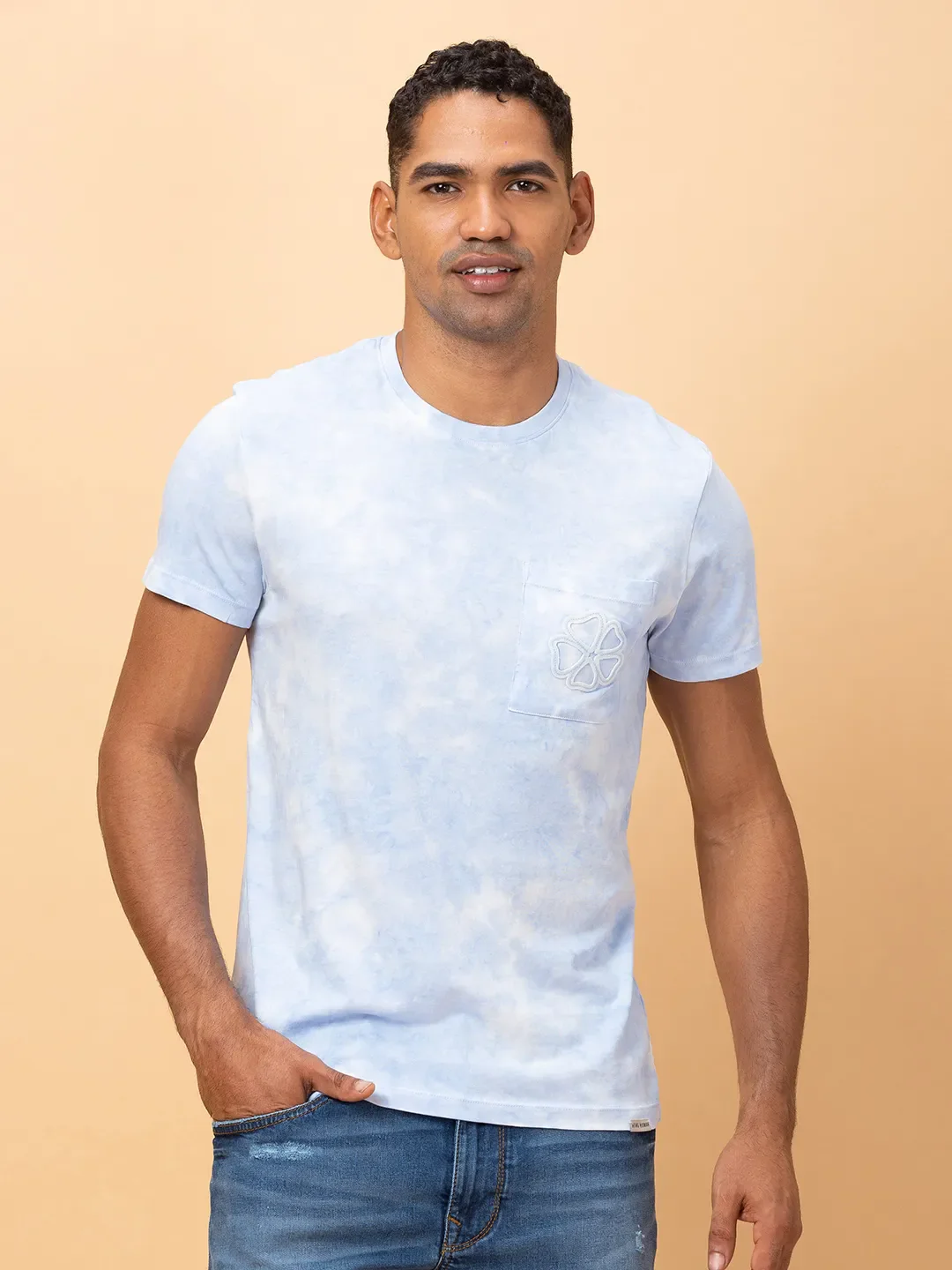 Chalk Blue Regular Fit Round Neck Men's T-Shirt by Being Human Clothing