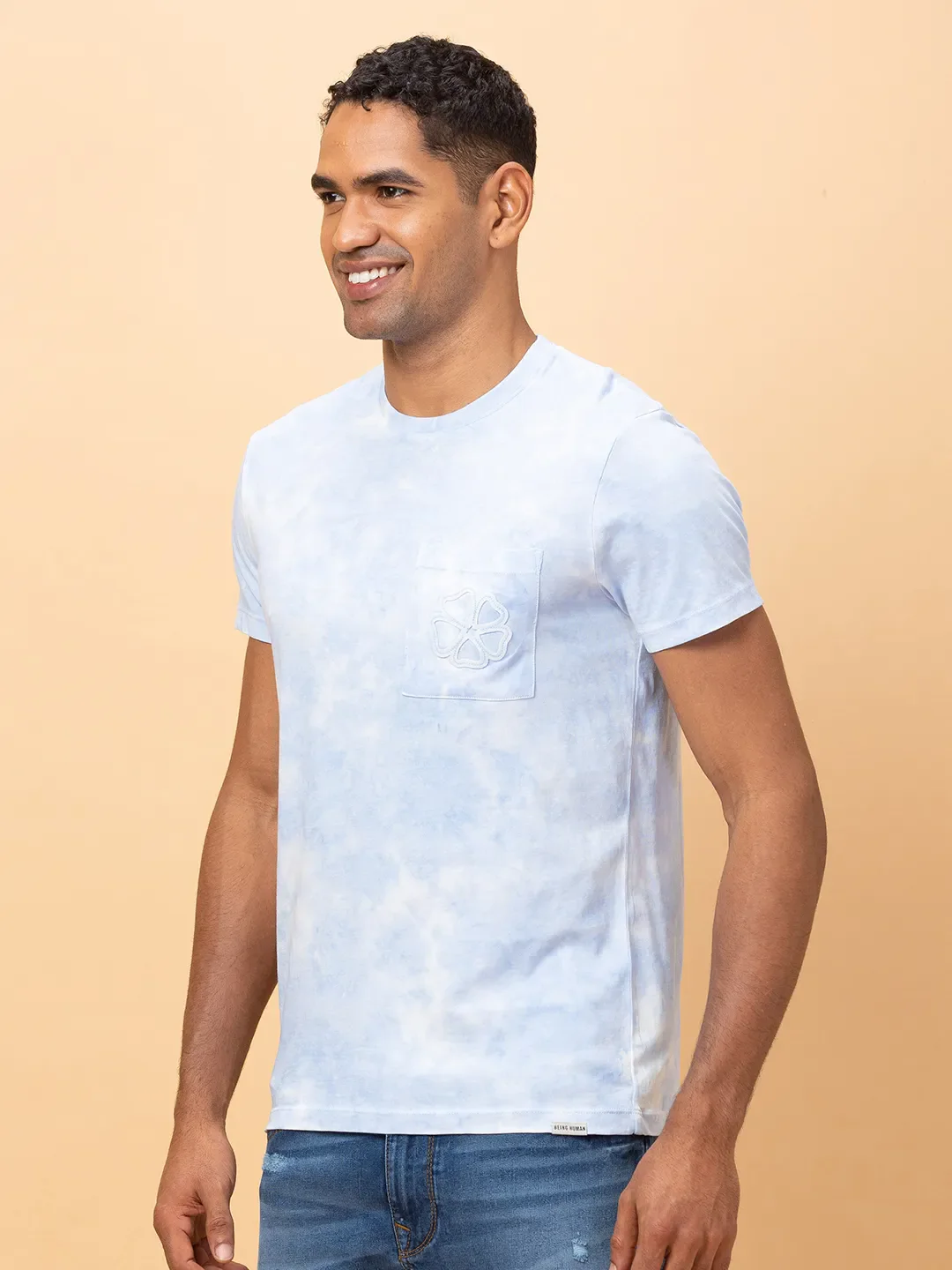 Chalk Blue Regular Fit Round Neck Men's T-Shirt by Being Human Clothing - Image 4