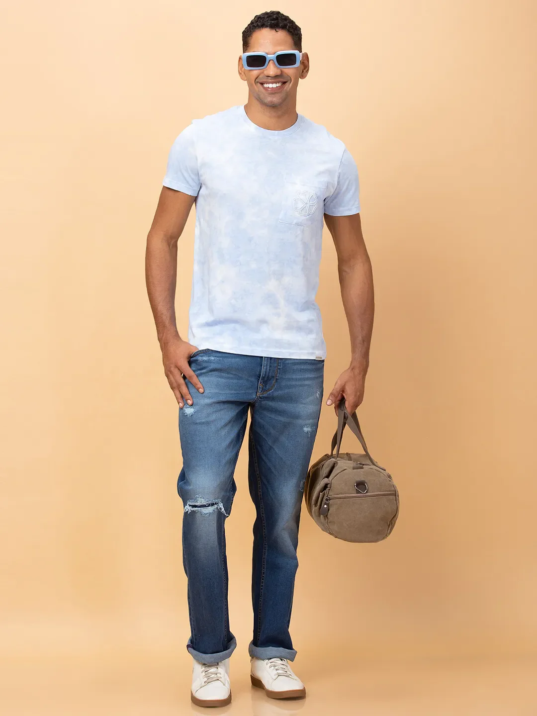Chalk Blue Regular Fit Round Neck Men's T-Shirt by Being Human Clothing - Image 6