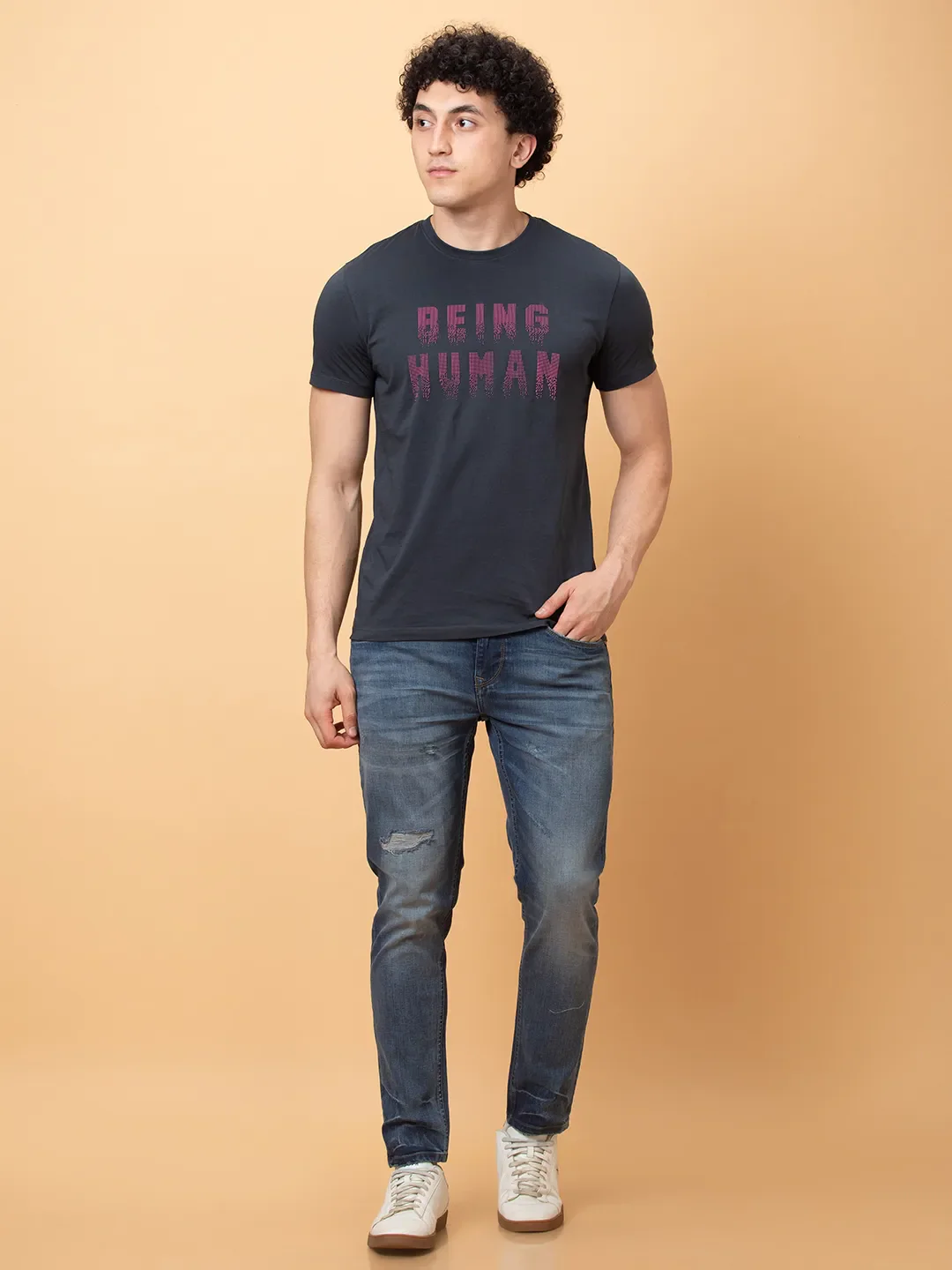 Charcoal Regular Fit Round Neck Men's T-Shirt by Being Human Clothing - Image 2