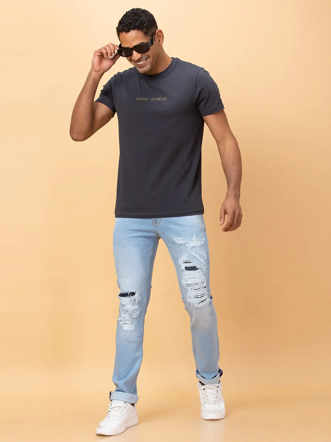 Charcoal Regular Fit Round Neck Men's T-Shirt by Being Human Clothing - Image 6
