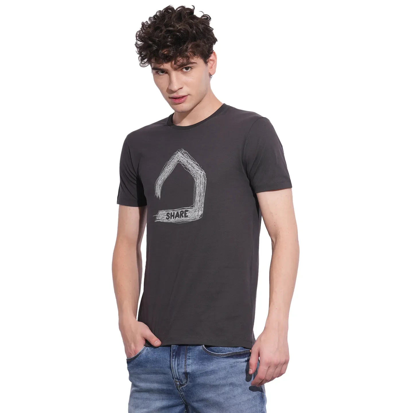 Charcoal Slim Fit Round Neck Men's T-Shirt by Being Human Clothing - Image 2