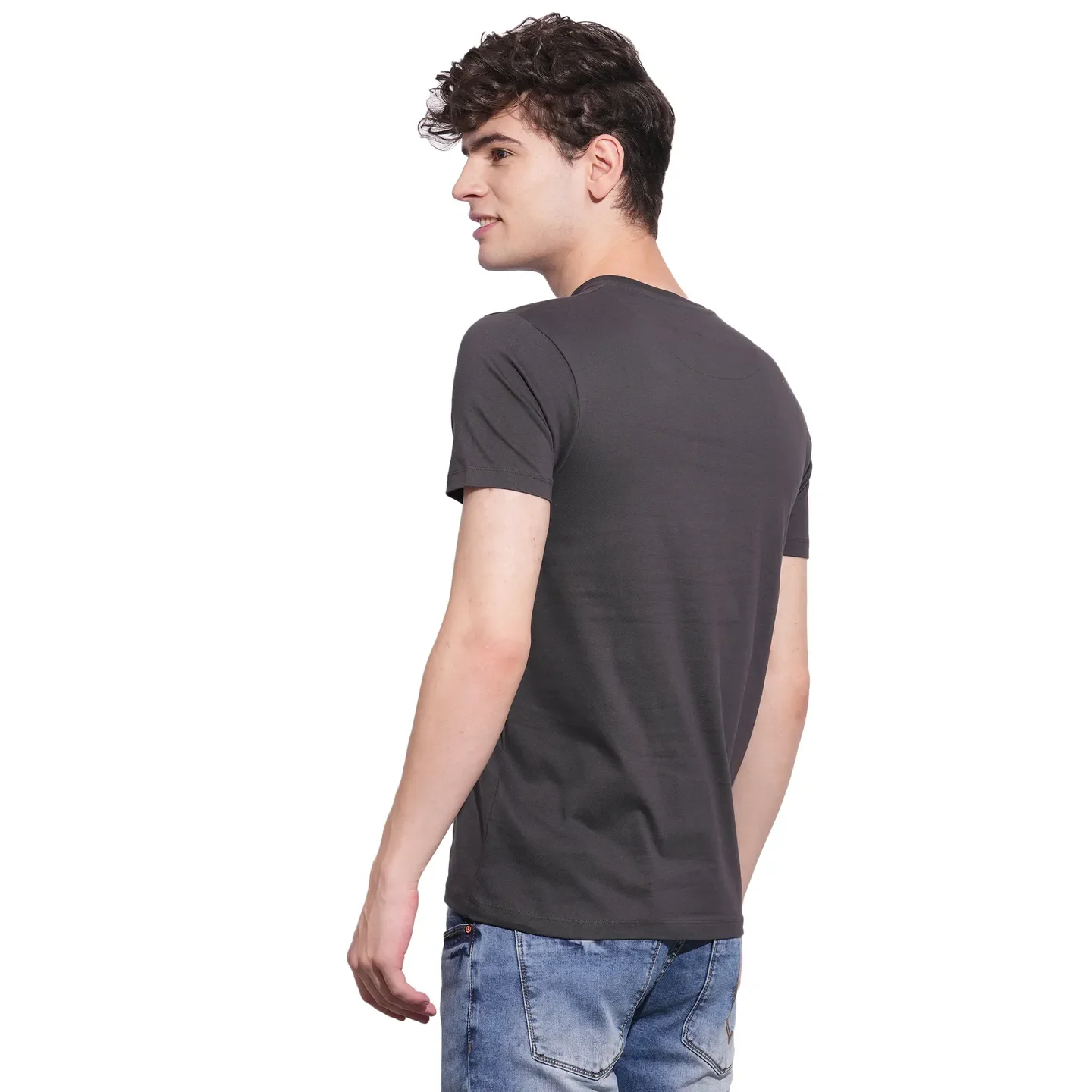 Charcoal Slim Fit Round Neck Men's T-Shirt by Being Human Clothing - Image 3