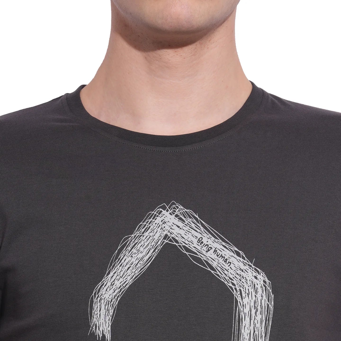 Charcoal Slim Fit Round Neck Men's T-Shirt by Being Human Clothing - Image 5