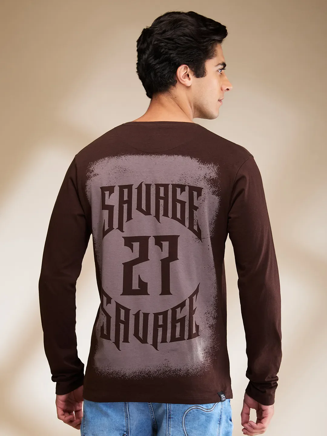 Brown Regular Fit Men's Long Sleeves T-Shirt by Being Human Clothing - Image 3
