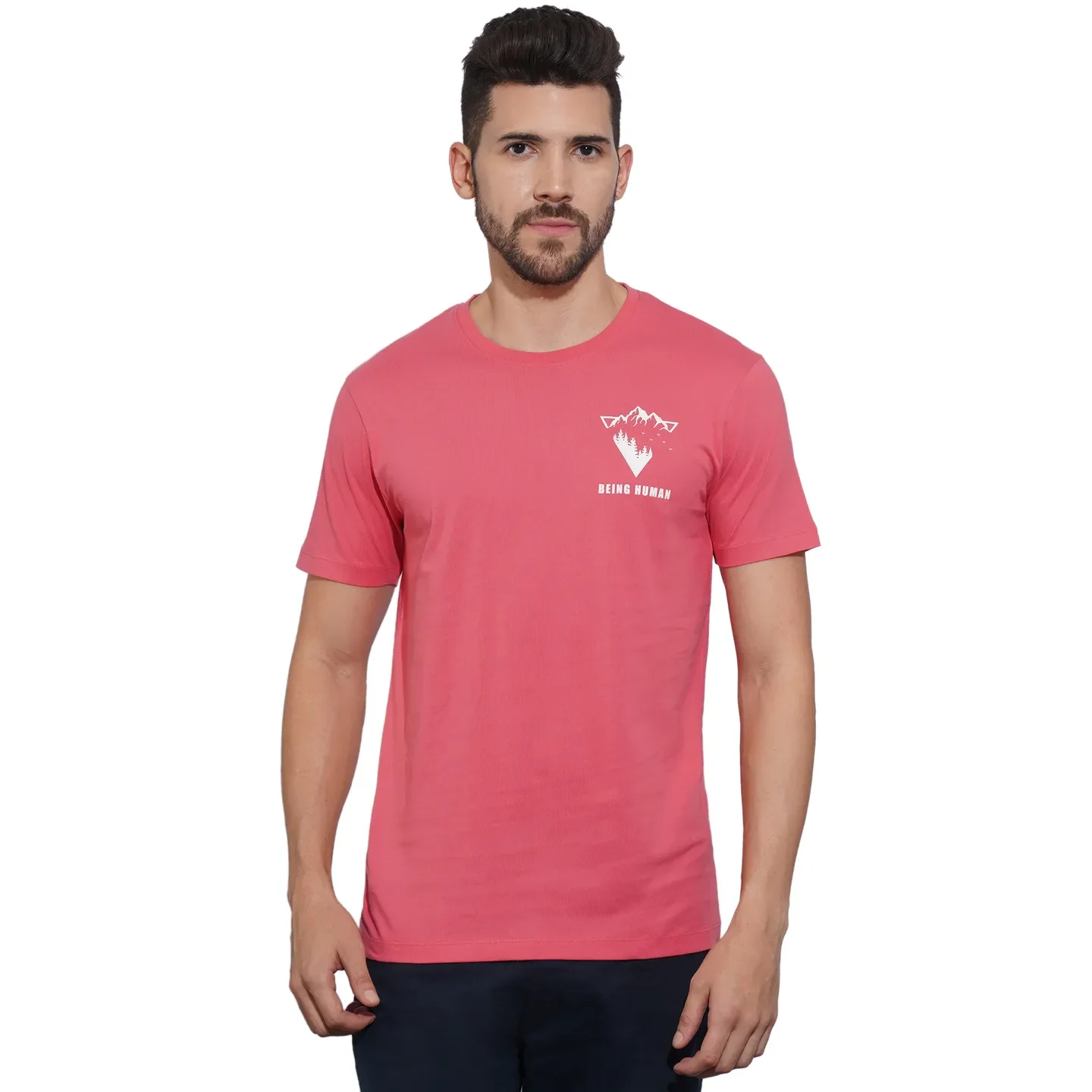 Coral Regular Fit Round Neck Men's T-Shirt by Being Human Clothing
