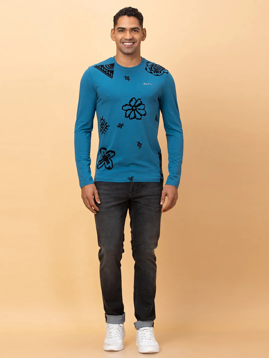 Deep Teal Regular Fit Round Neck Men's T-Shirt by Being Human Clothing - Image 2