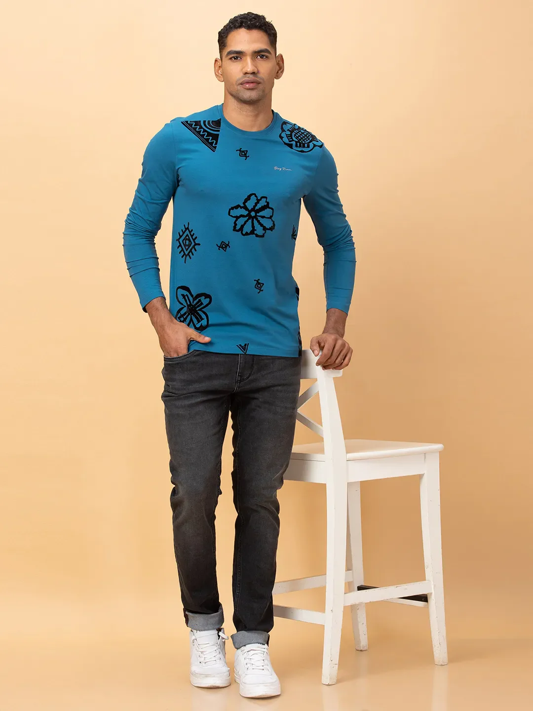 Deep Teal Regular Fit Round Neck Men's T-Shirt by Being Human Clothing - Image 6