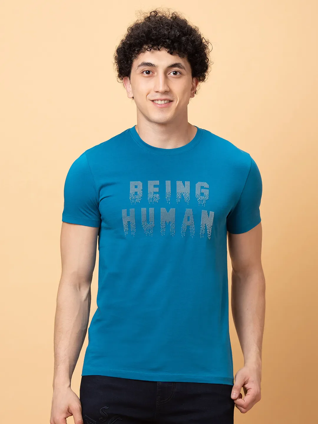 Deep Teal Regular Fit Round Neck Men's T-Shirt by Being Human Clothing