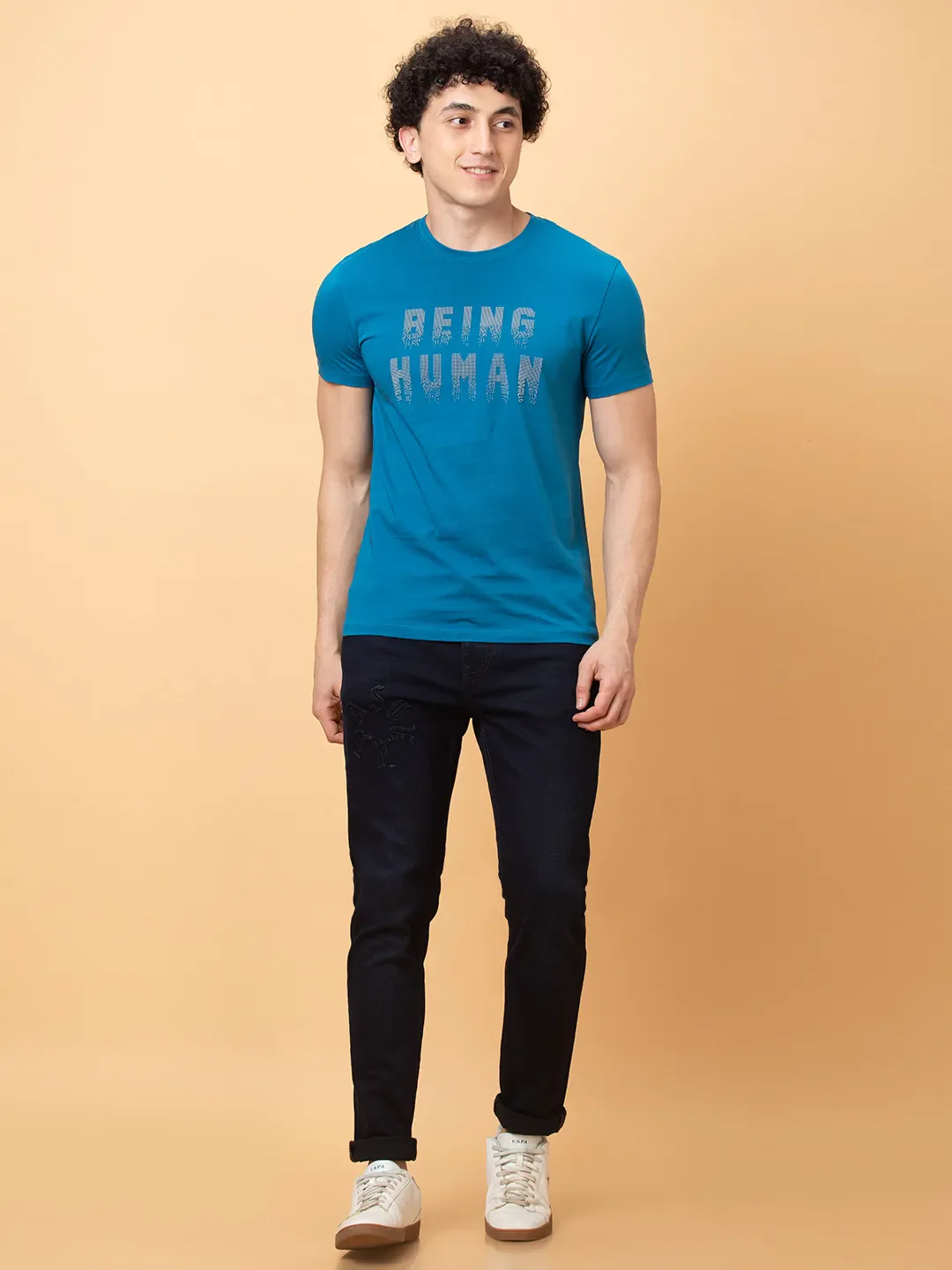 Deep Teal Regular Fit Round Neck Men's T-Shirt by Being Human Clothing - Image 2