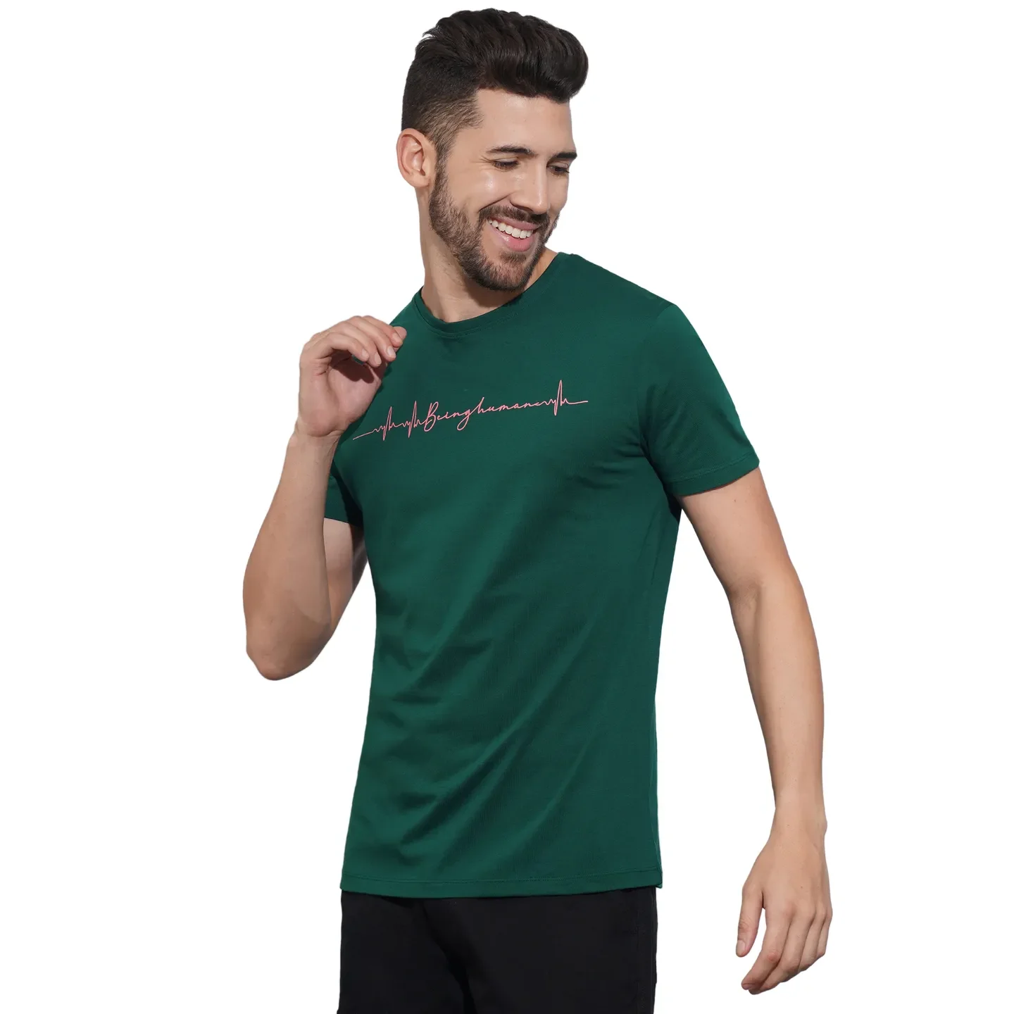 Dark Green Regular Fit Men's Short Sleeves T-Shirt by Being Human Clothing - Image 2