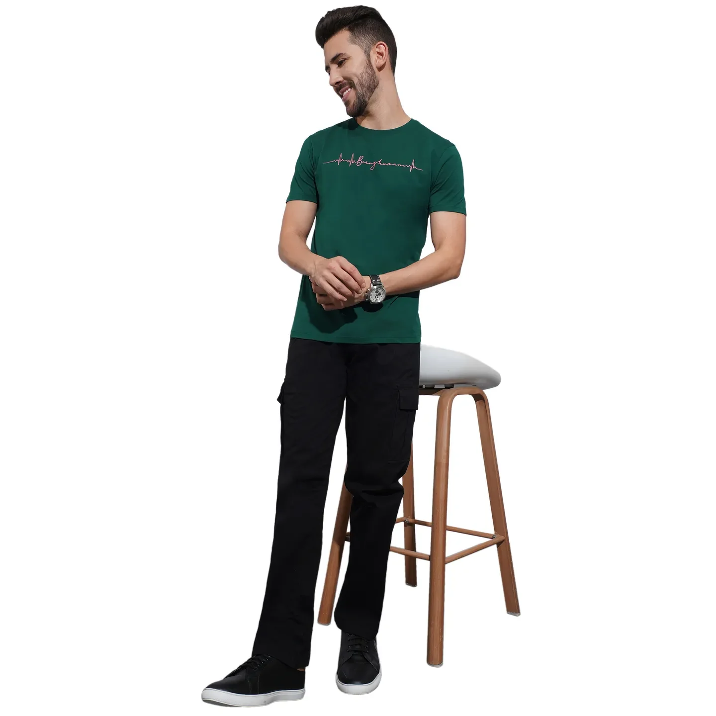 Dark Green Regular Fit Men's Short Sleeves T-Shirt by Being Human Clothing - Image 4