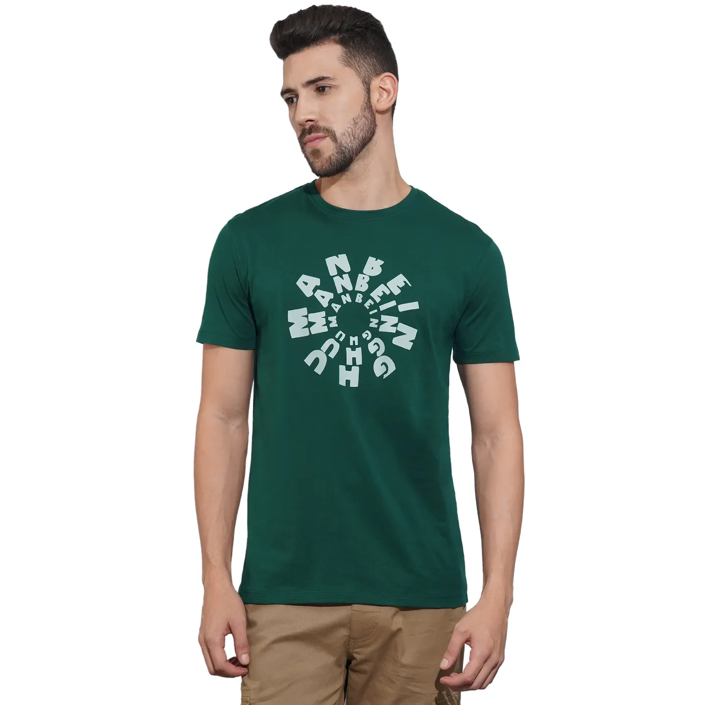 Dark Green Regular Fit Round Neck Men's T-Shirt by Being Human Clothing