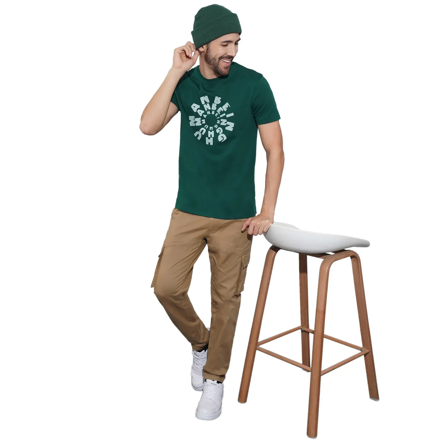 Dark Green Regular Fit Round Neck Men's T-Shirt by Being Human Clothing - Image 4