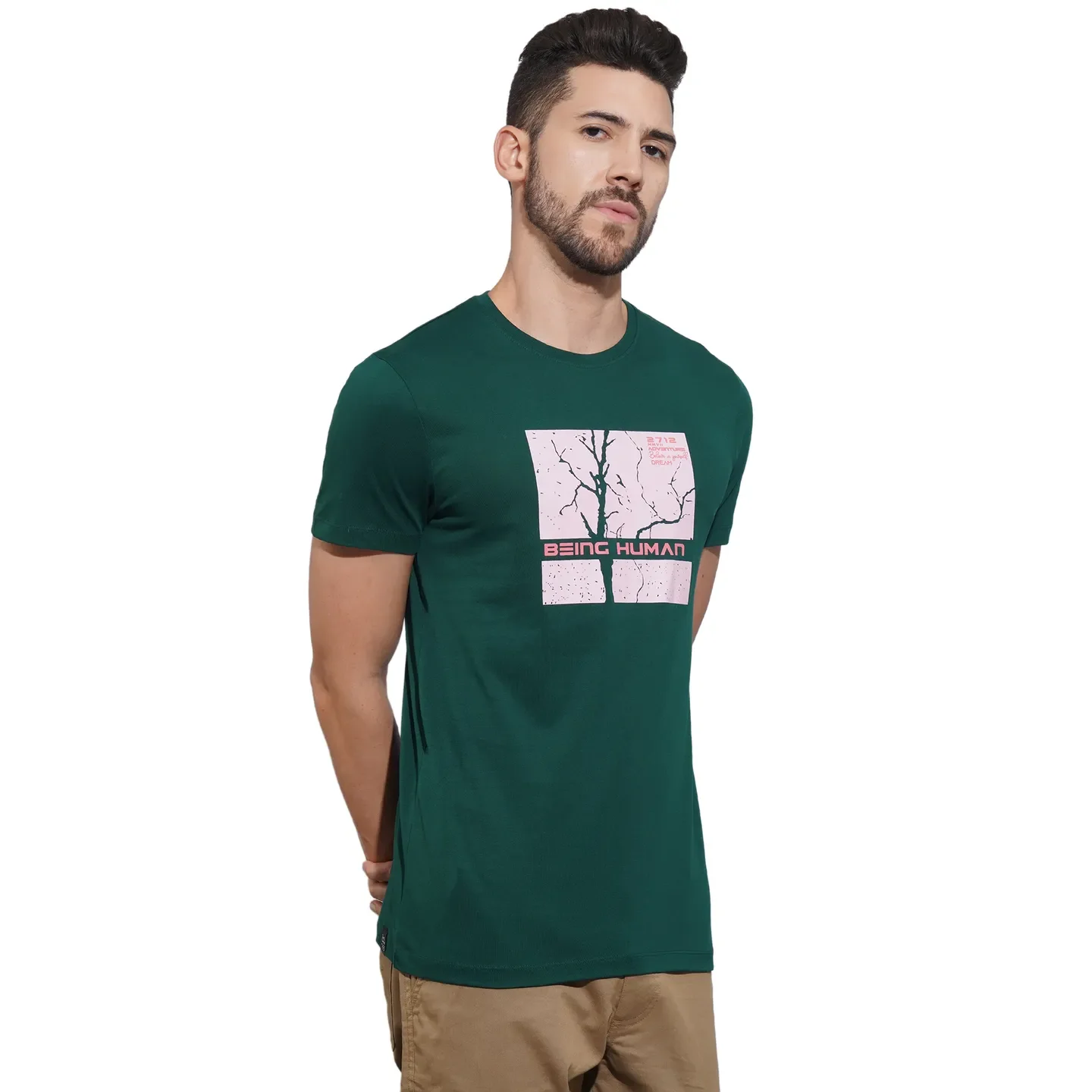 Dark Green Regular Fit Round Neck Men's T-Shirt by Being Human Clothing - Image 2