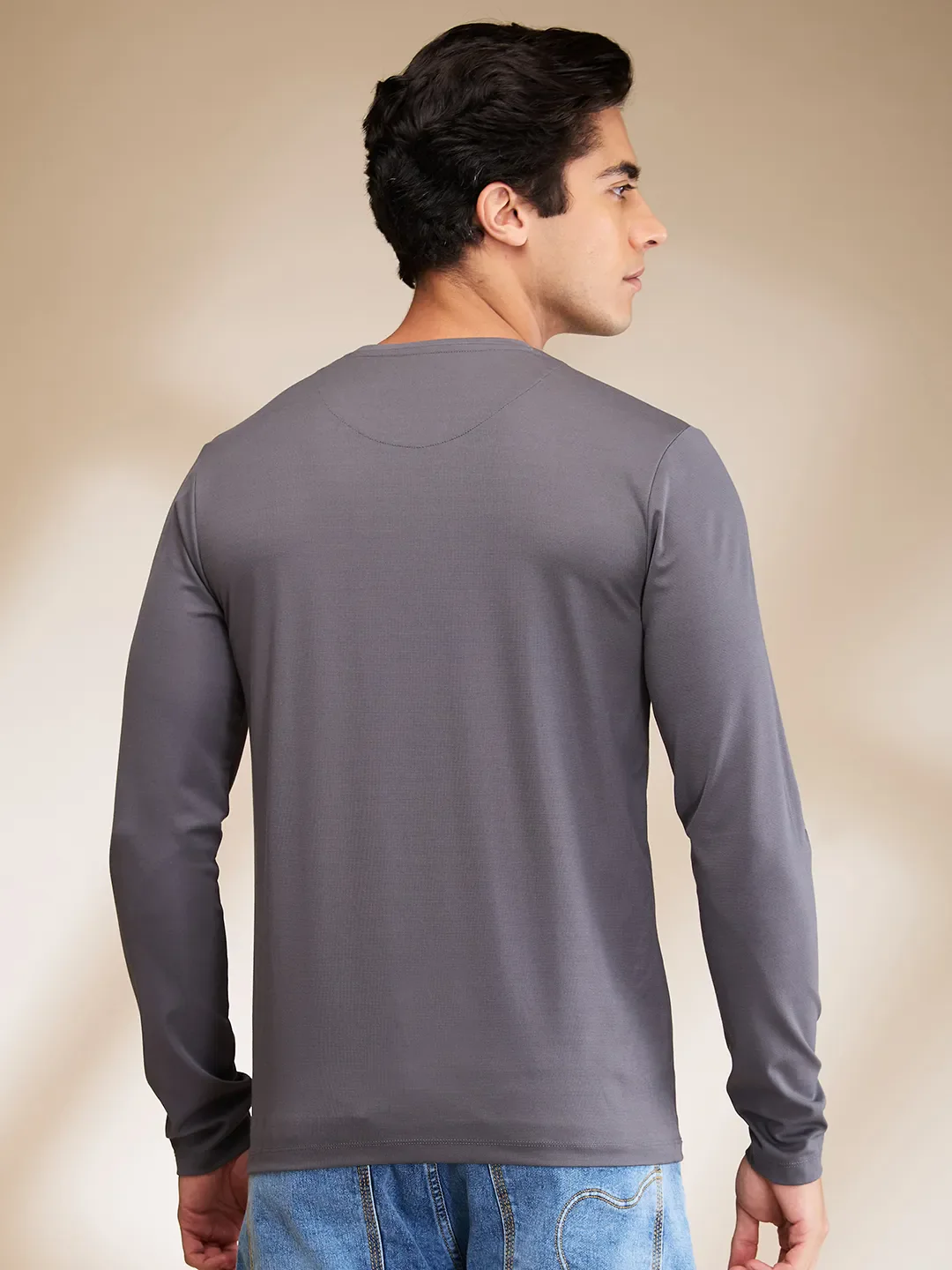 Dark Grey Slim Fit Round Neck Men's T-Shirt by Being Human Clothing - Image 3