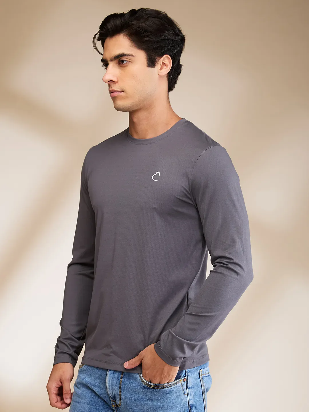 Dark Grey Slim Fit Round Neck Men's T-Shirt by Being Human Clothing - Image 4