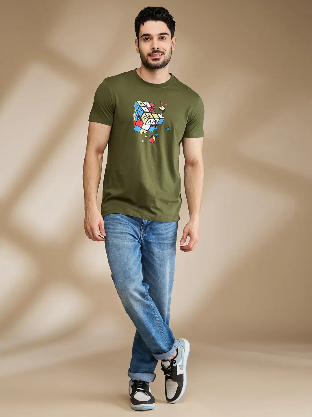 Dark Olive Regular Fit Round Neck Men's T-Shirt by Being Human Clothing - Image 2
