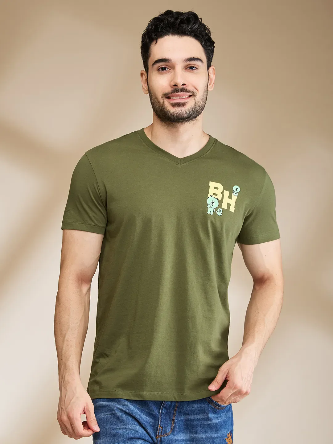 Dark Green Regular Fit Men's Short Sleeves T-Shirt by Being Human Clothing